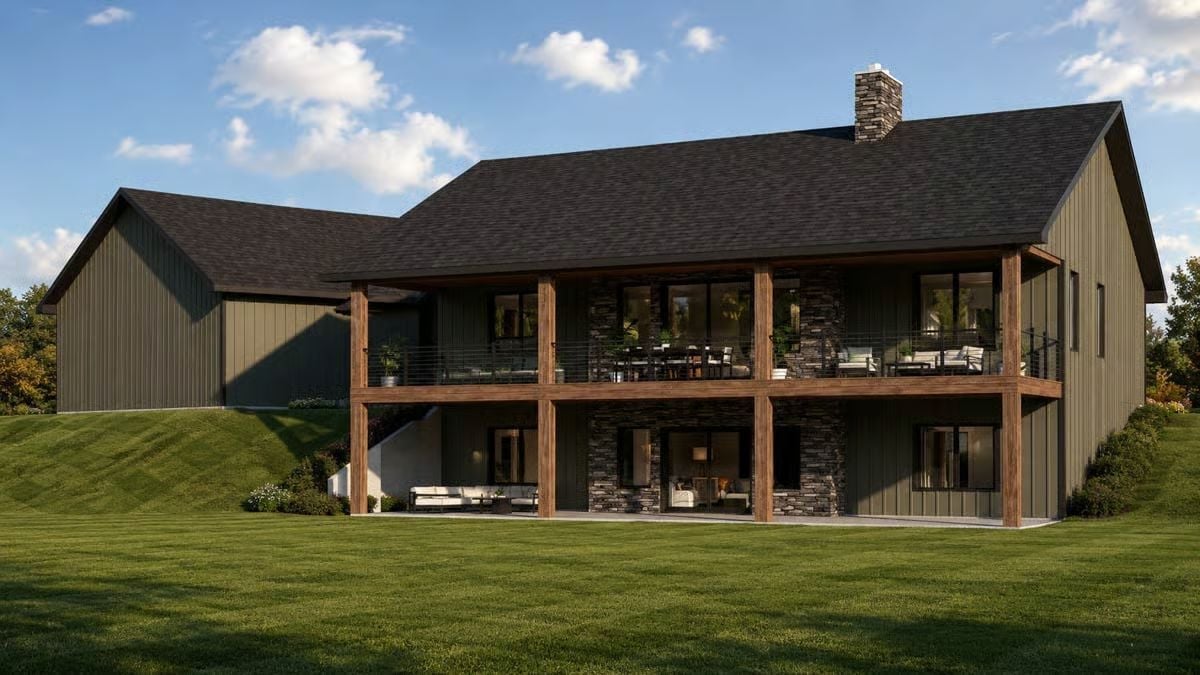Rustic Posts, Stone Cladding, and a Walkout Lower Level That Actually Gets Used