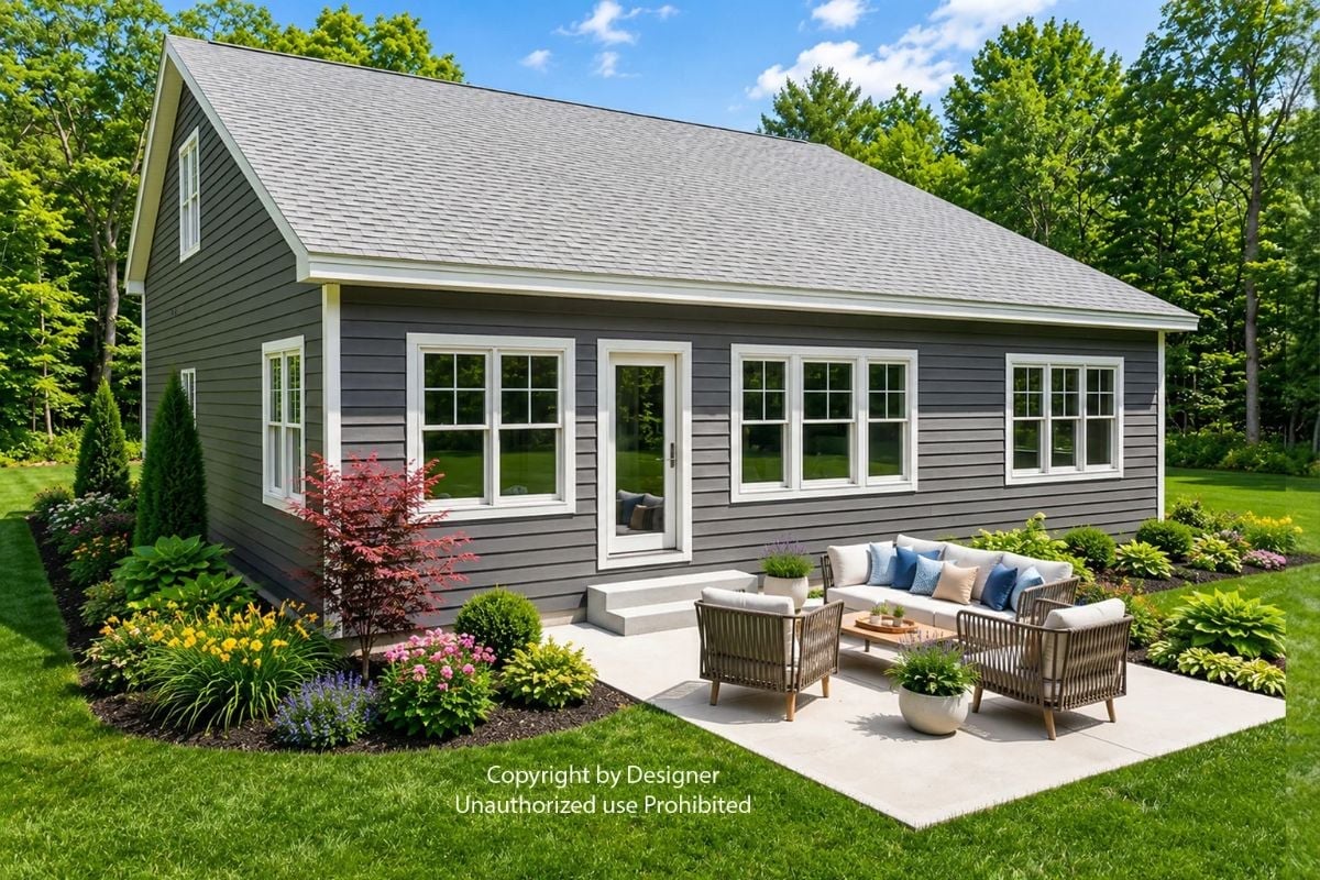 Gray Siding and a Concrete Patio That Actually Invites You to Sit Down