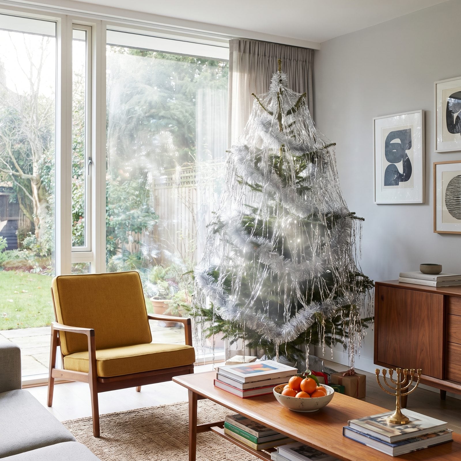 The Tinsel Obscuring the Tree's Natural Shape