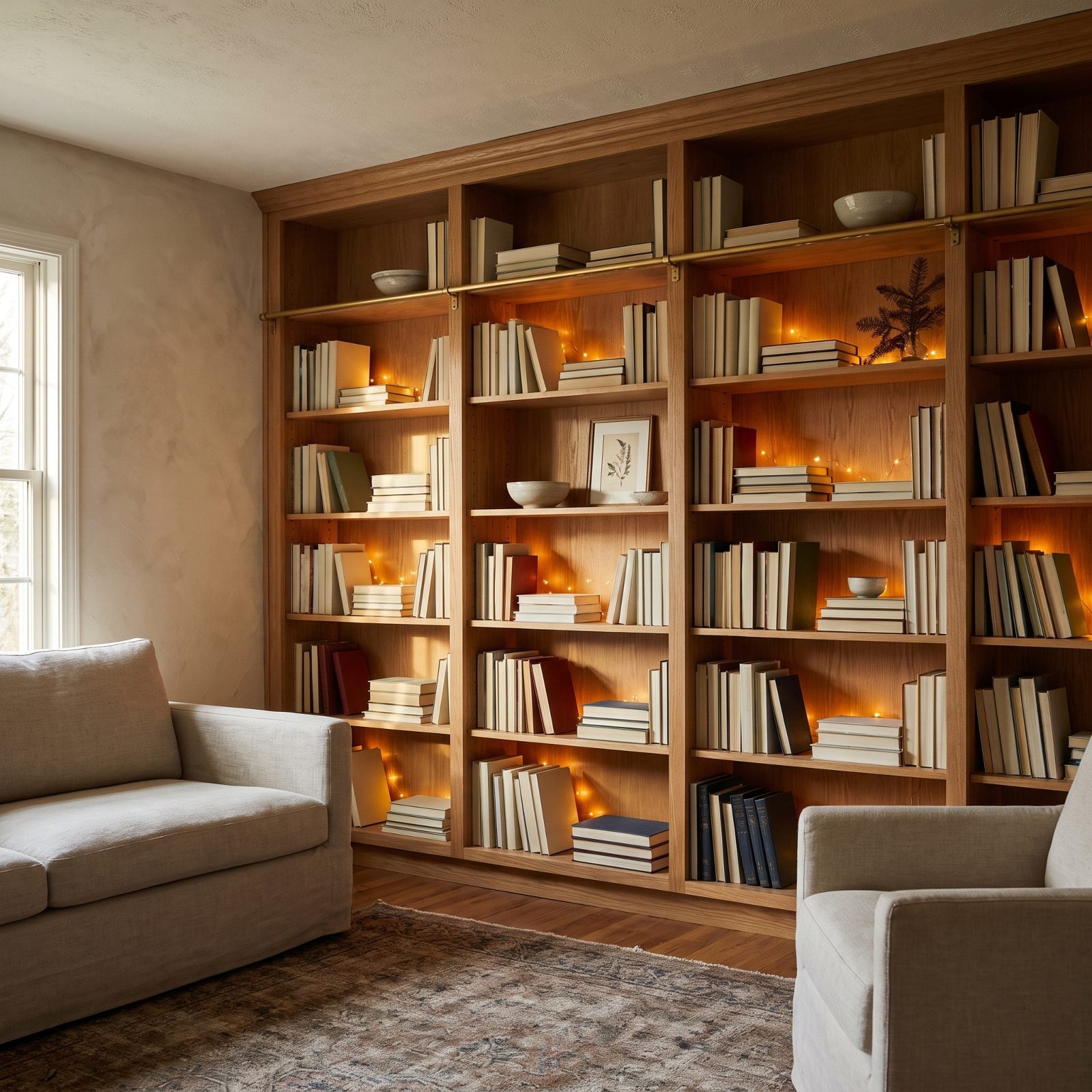 Tiny Lights Concealed Inside a Bookcase