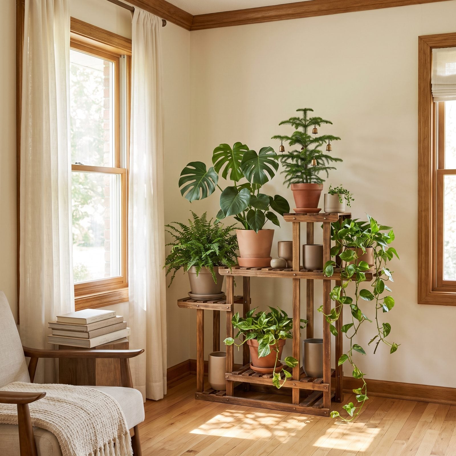 A Tiny Tree Tucked Among Houseplants