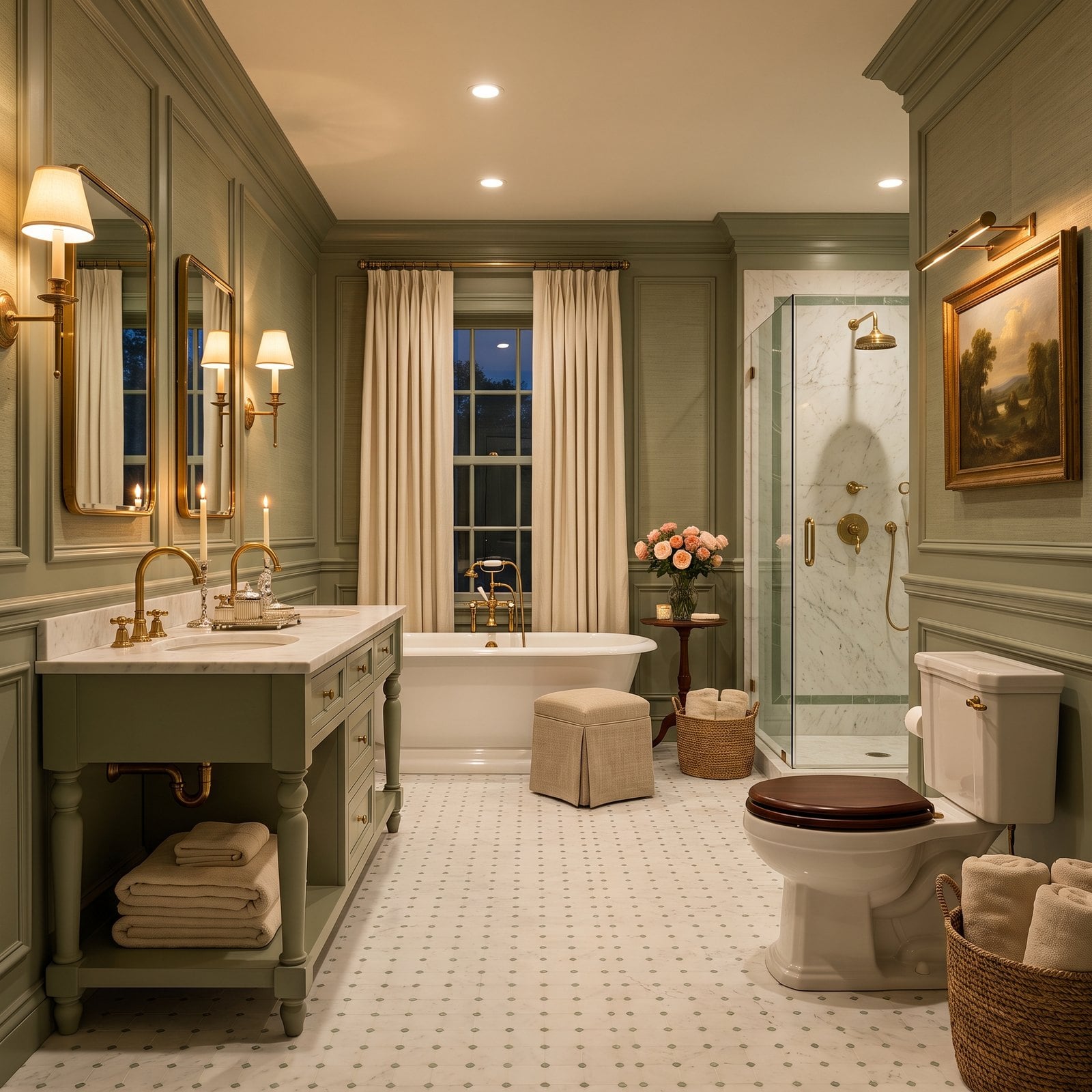 Traditional Panelling Painted Sage From Floor to Crown