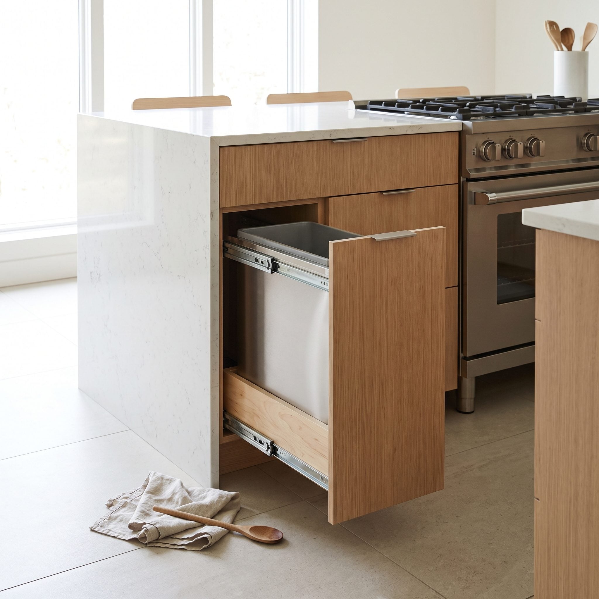 The Trash Pullout Opened Into the Cook's Standing Space