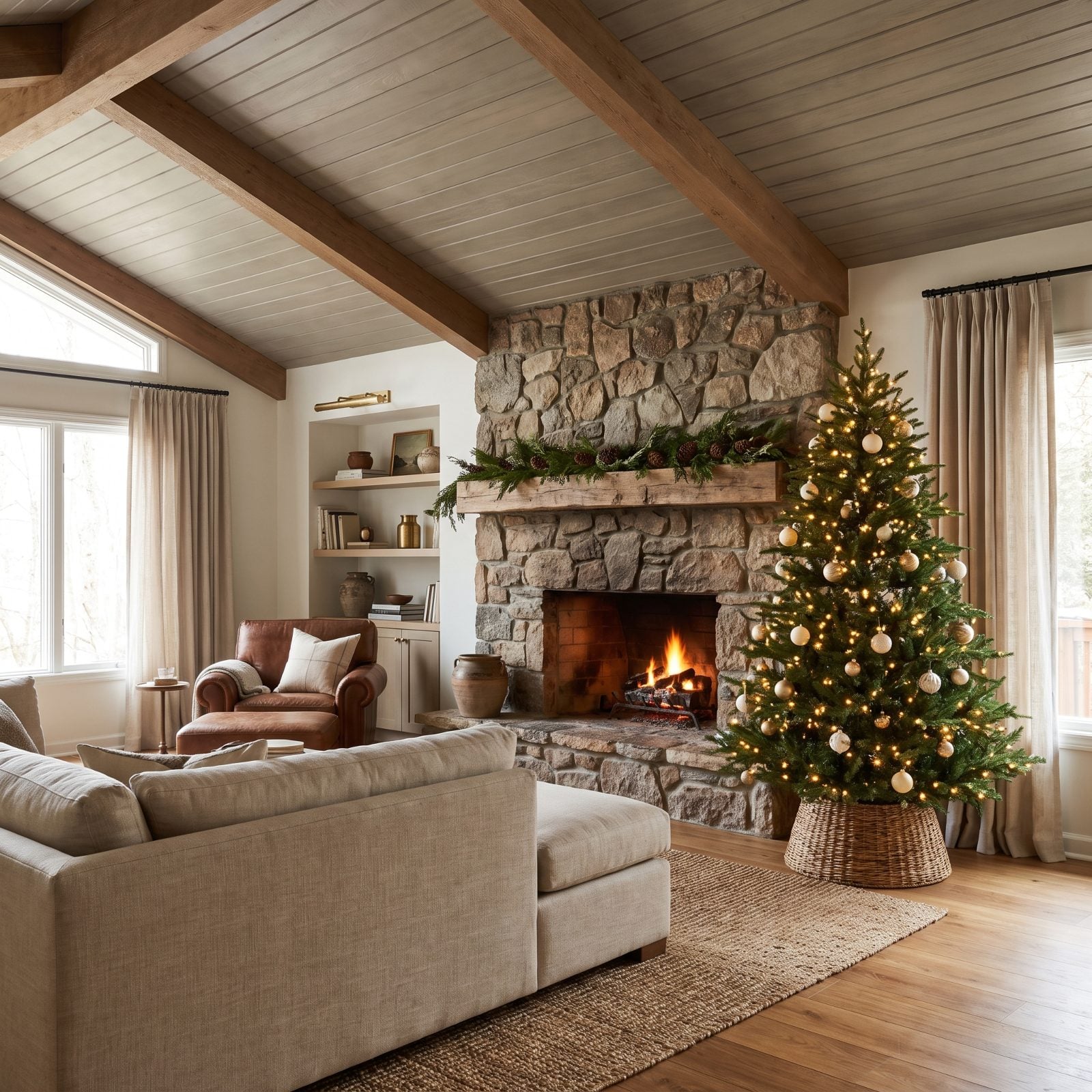 The Tree Aligned With the Fireplace Rather Than Competing With It