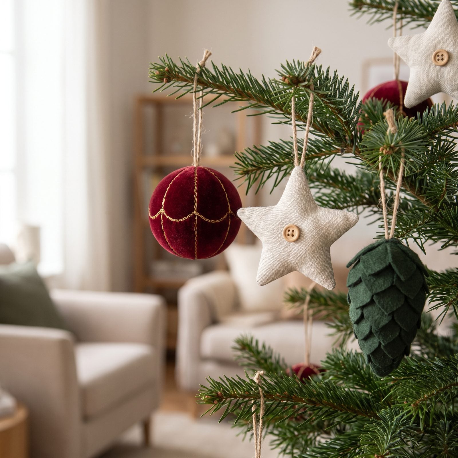 A Tree Decorated with Velvet, Felt and Linen Ornaments