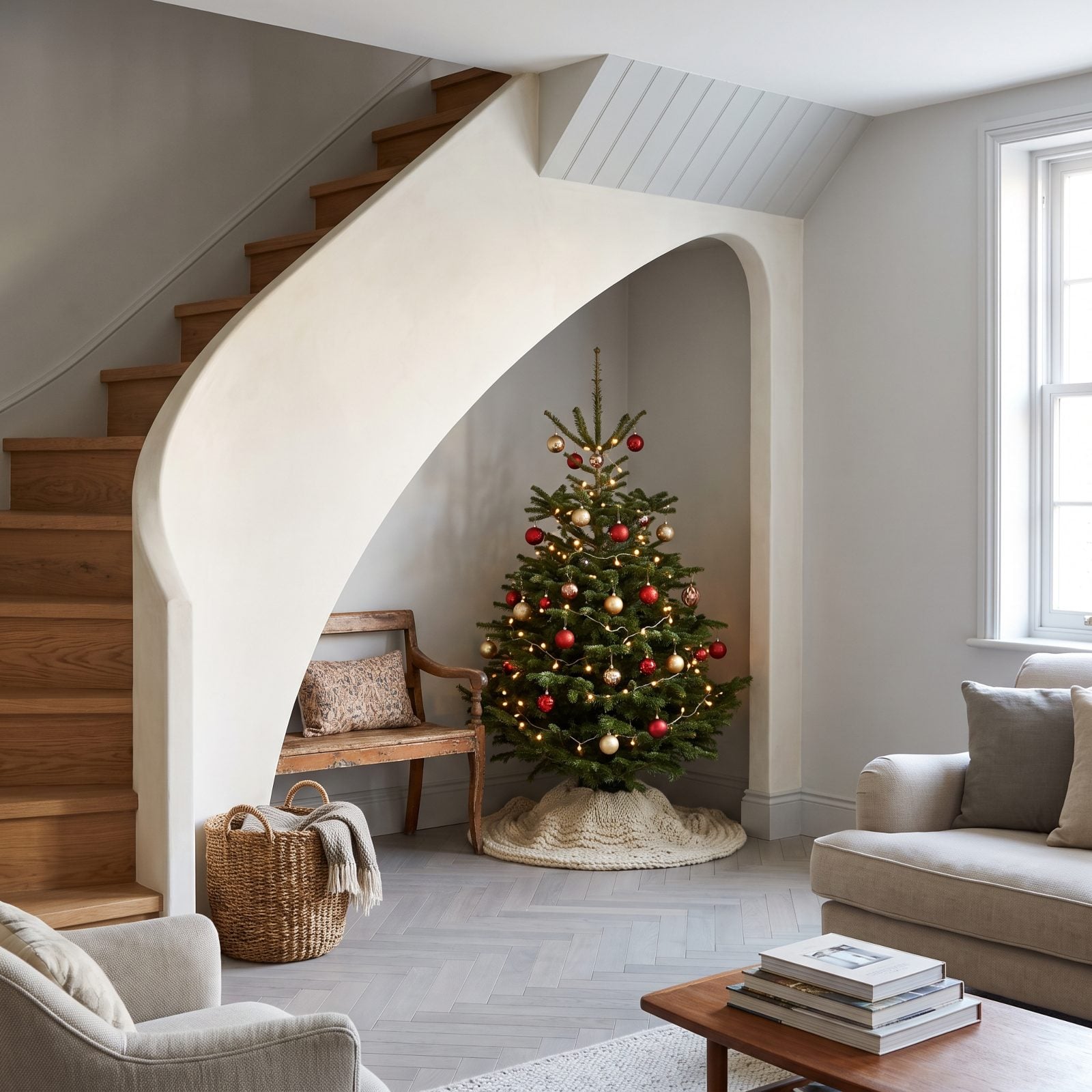 A Tree Nestled Beneath an Under-Stair Arch