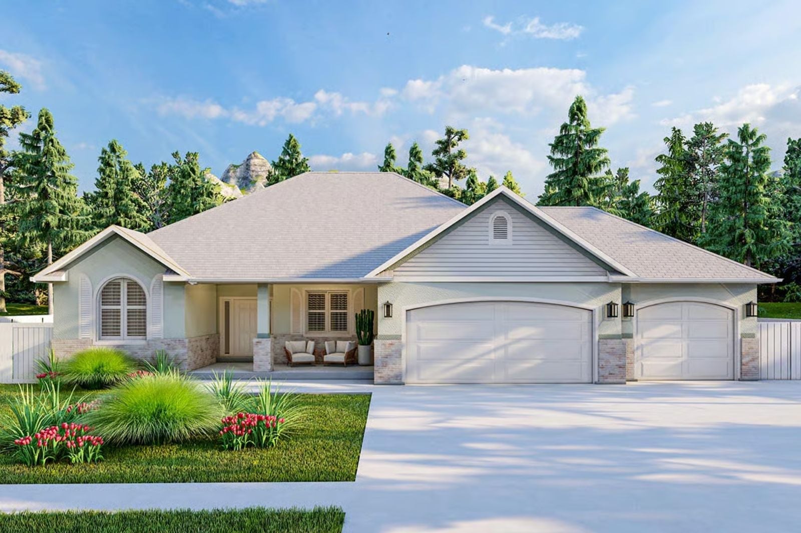 Tulip Border 4-Bedroom Traditional Ranch with Finished Basement Designed for Empty Nesters Who Are Secretly Hoping the Kids Move Back (Floor Plan)
