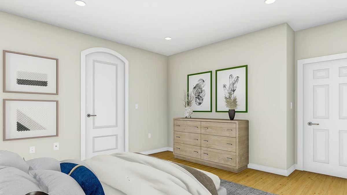 Arched Doorway Bedroom Where the Dresser Actually Has Enough Drawers