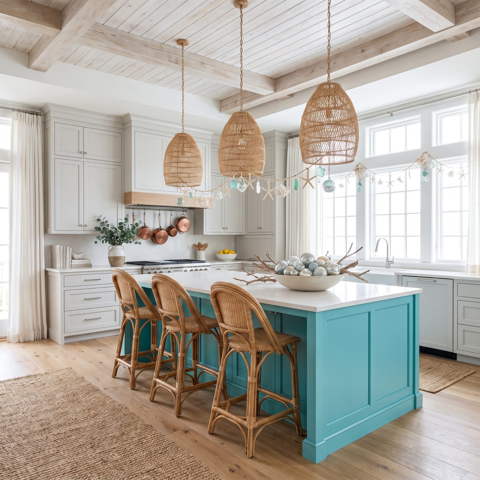 Turquoise and Pearl Gray: A Coastal Christmas Kitchen Without a Hint of Holly