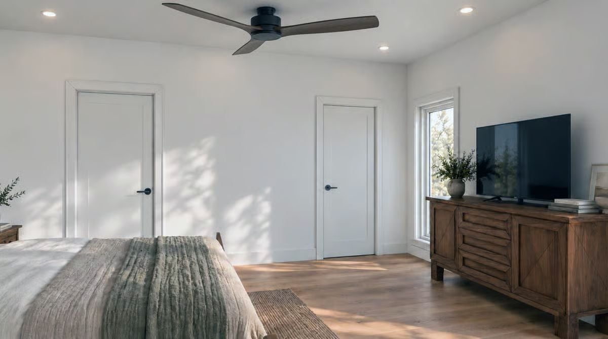Hugging Both Doors with One Ceiling Fan, the Master Bedroom Earns Its Square Footage