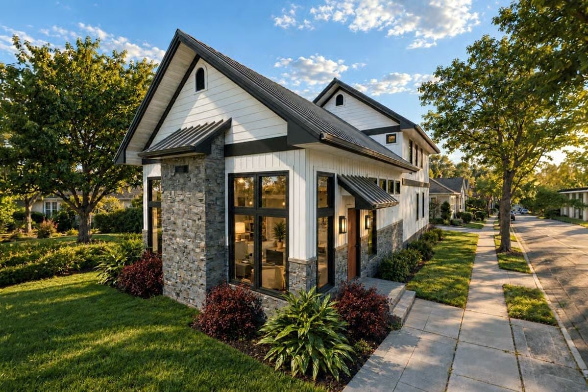 Stone and Glass at Golden Hour, Where Cottage Scale Meets Modern Confidence