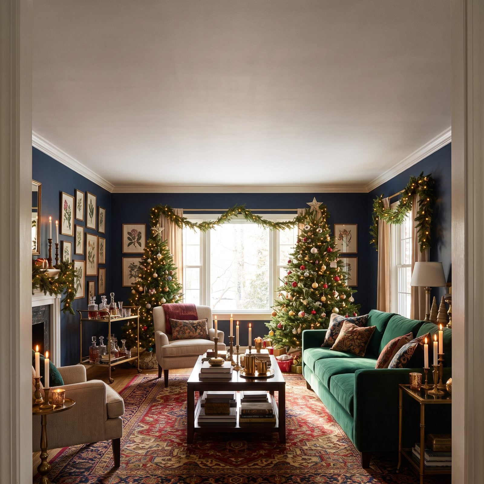 An Undecorated Ceiling Over a Maximalist Living Room