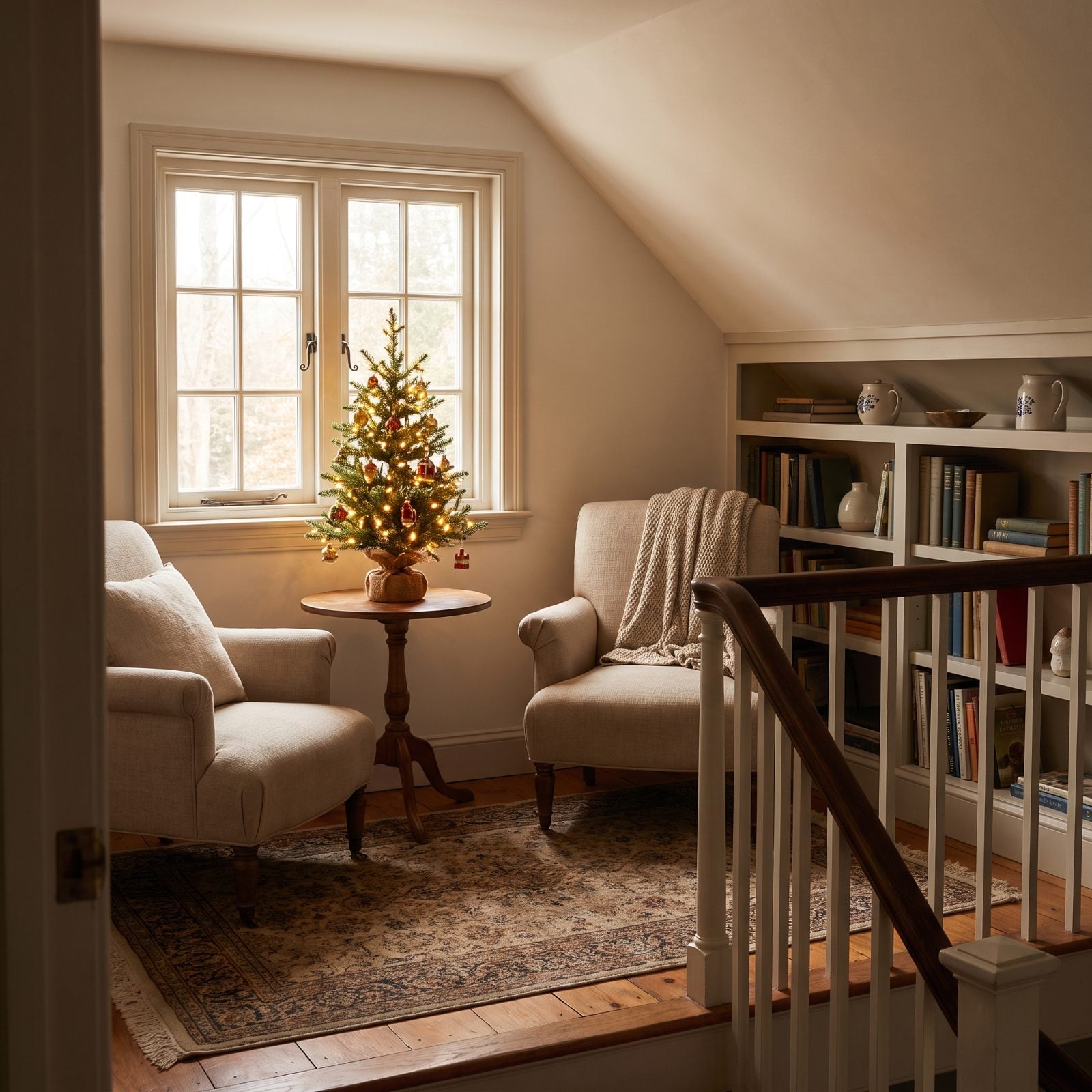 The Upstairs Landing With a Tabletop Tree Nobody Expects