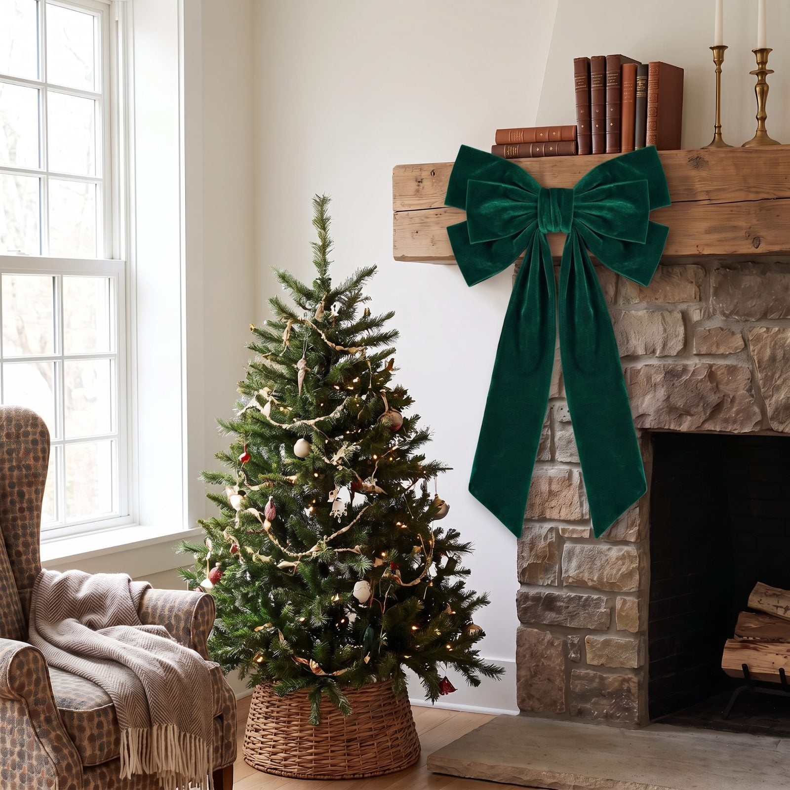 Use One Dramatic Mantel Bow Instead of Multiple Tree Bows