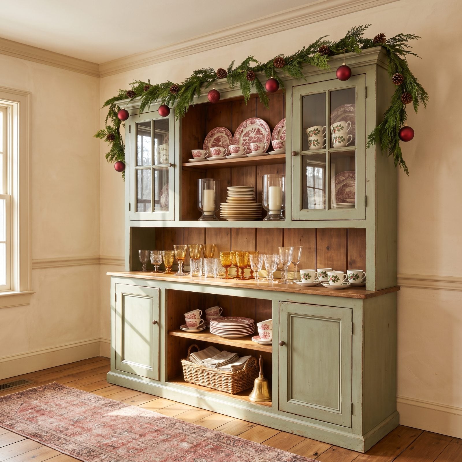 A Vintage Hutch Packed With Christmas Crockery