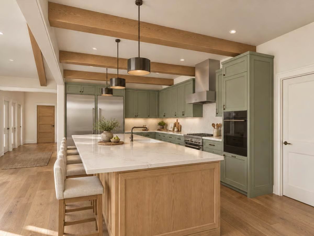 Sage Green and Natural Oak in a Kitchen That Earns Its Square Footage