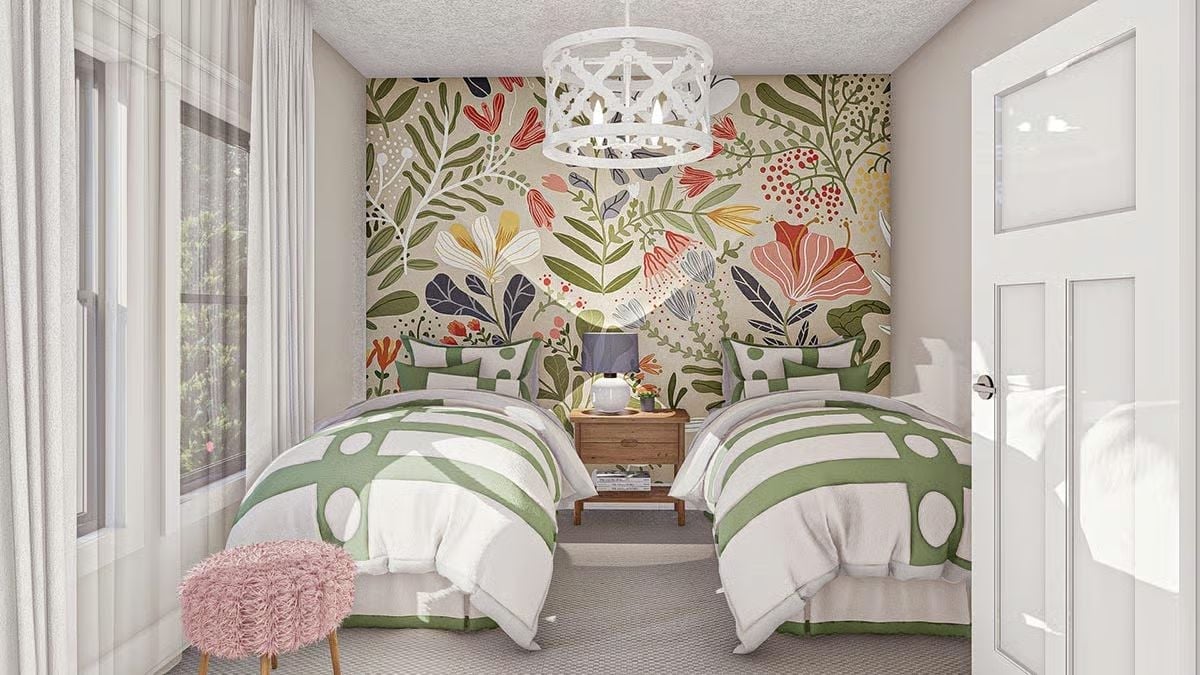Botanical Wallpaper Mural That Makes Both Beds Feel Like the Good One