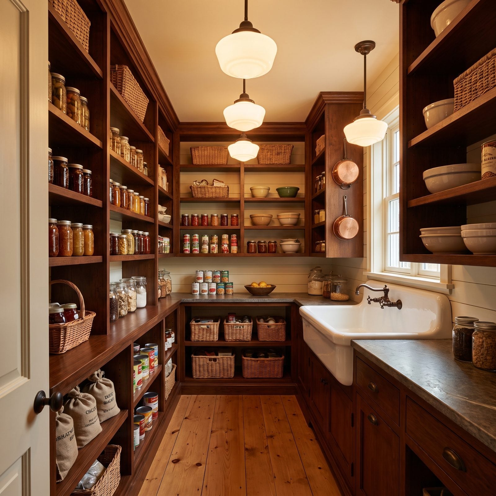 Walk-In Food Pantries With Their Original Fixed Shelving