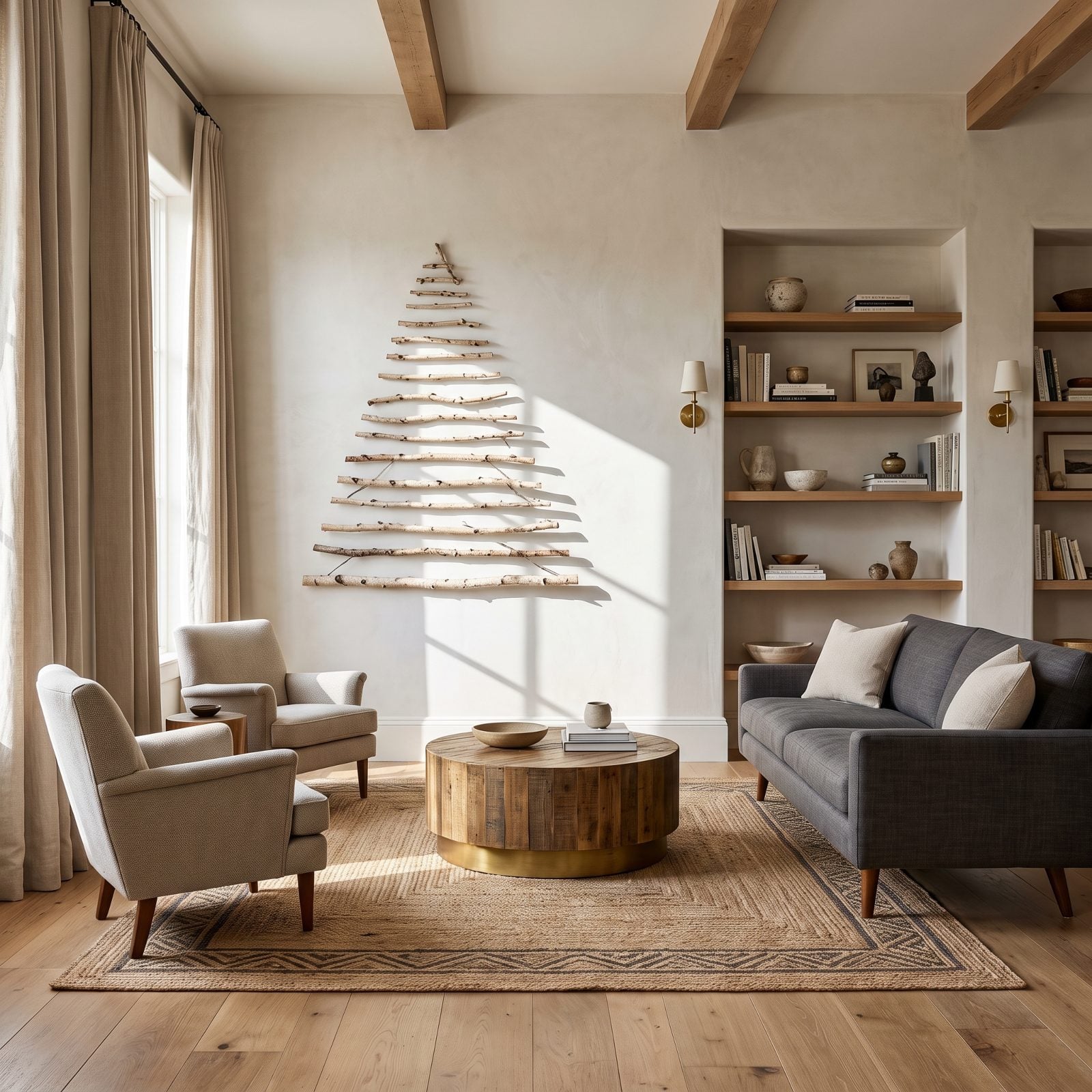 A Wall-Mounted Branch Tree That Keeps the Floor Clear