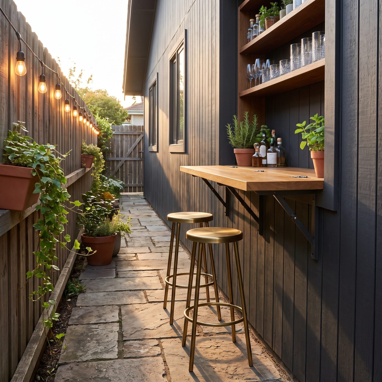 Wall-Mounted Fold-Down Garden Bar