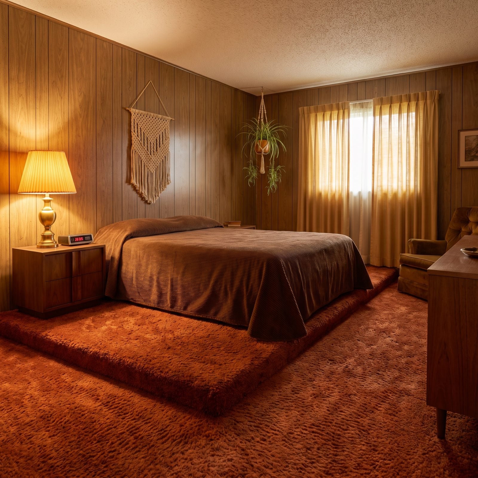 Wall-to-Wall Shag Carpet in Burnt Orange