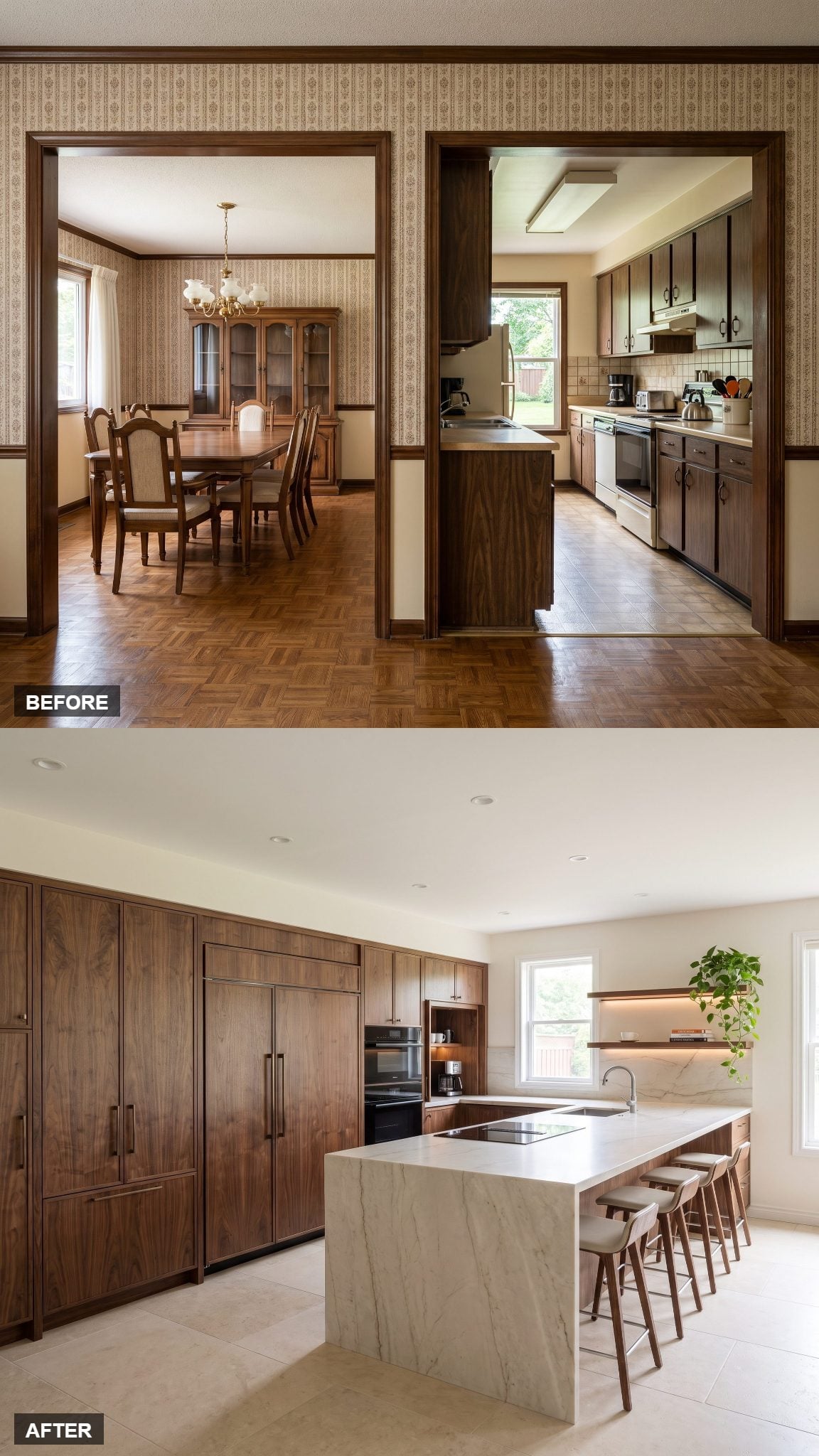 Walnut Culinary Gallery With Vein-Matched Quartzite