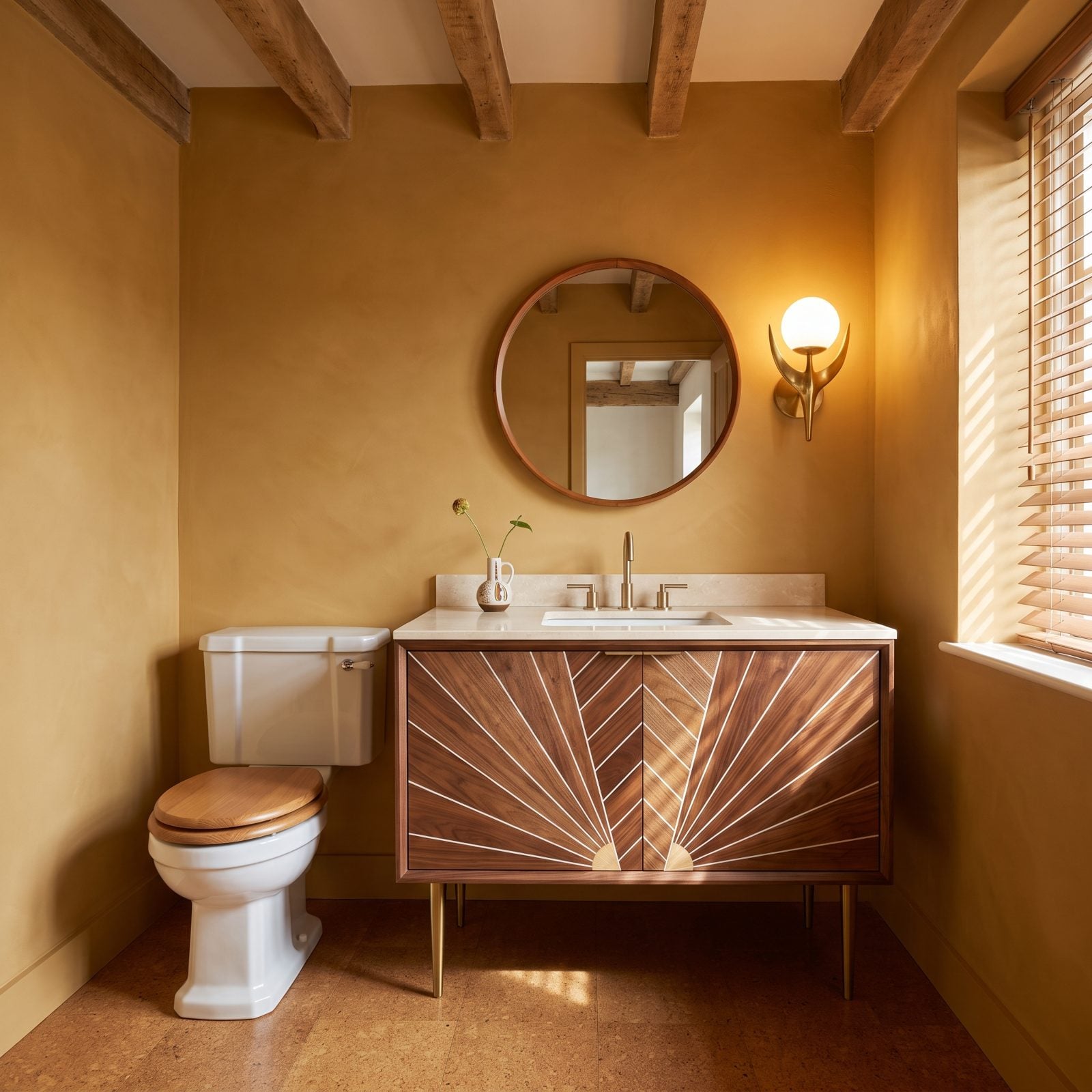 A Walnut Marquetry Vanity Threaded With Fine Marble Pinstripes