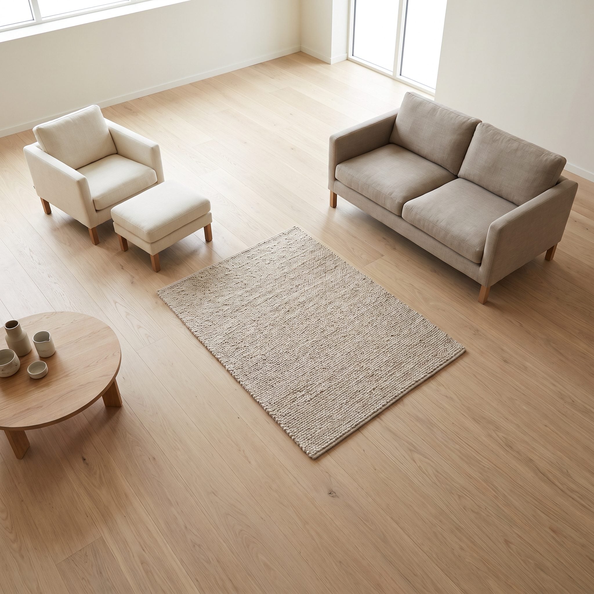 Warm Minimalism: A Grounded Seating Island
