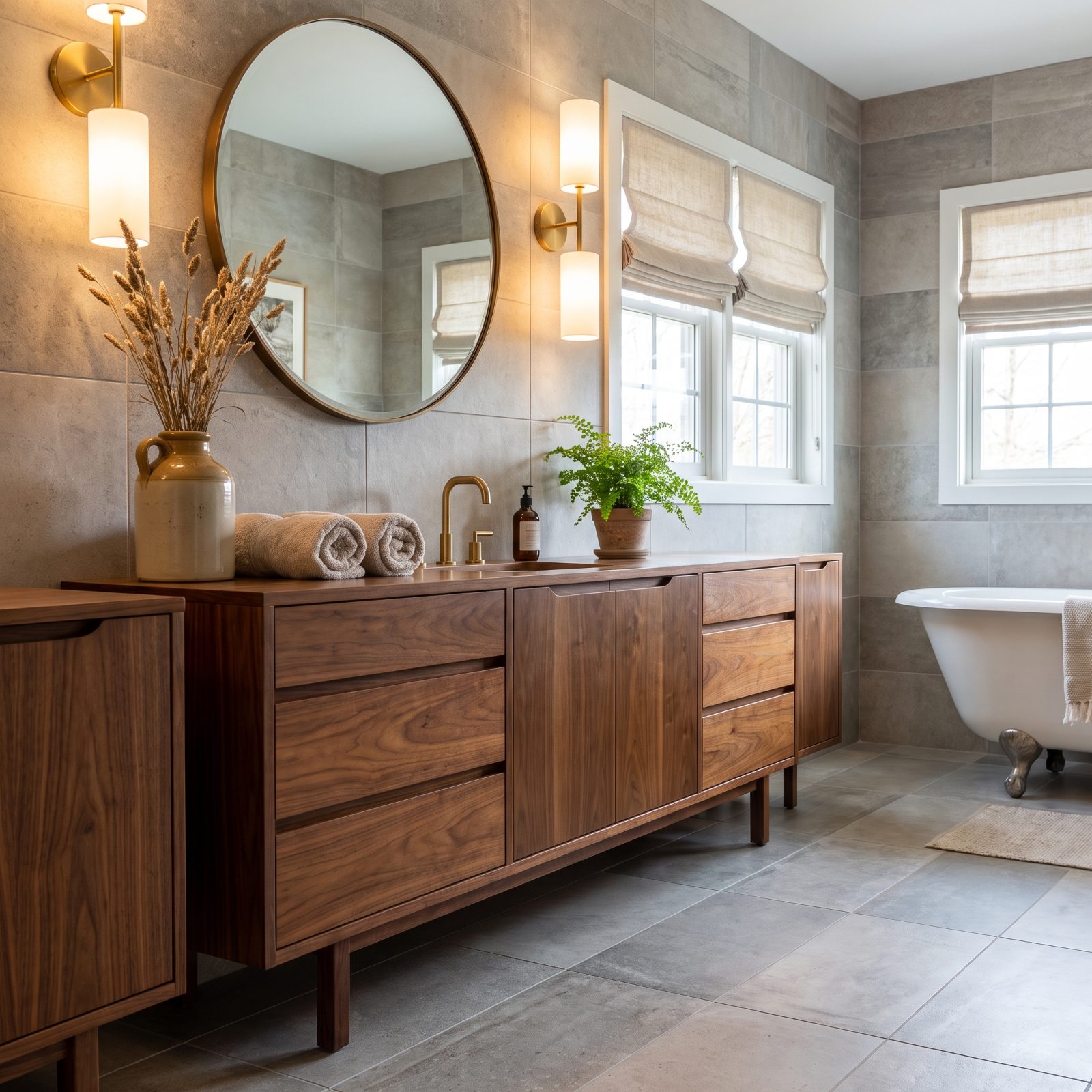 Warm Wood Cabinetry That Takes the Chill Off Tile