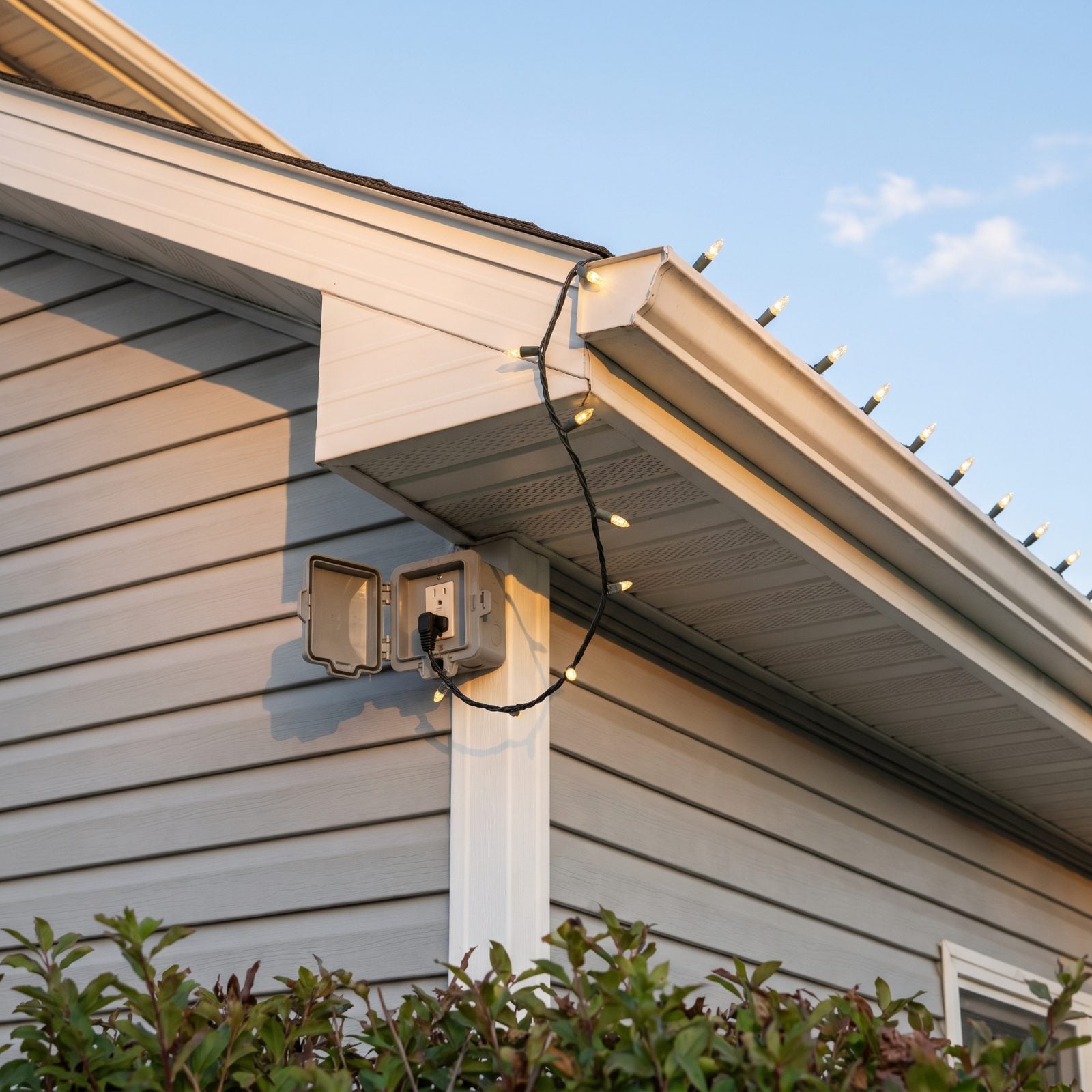 Weatherproof Outlets Under the Eaves for Holiday Lights