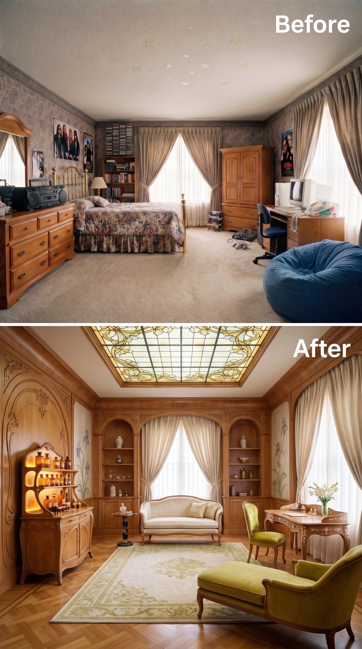 Art Nouveau Paneling and Stained Glass Turn the Ceiling Into the Main Event