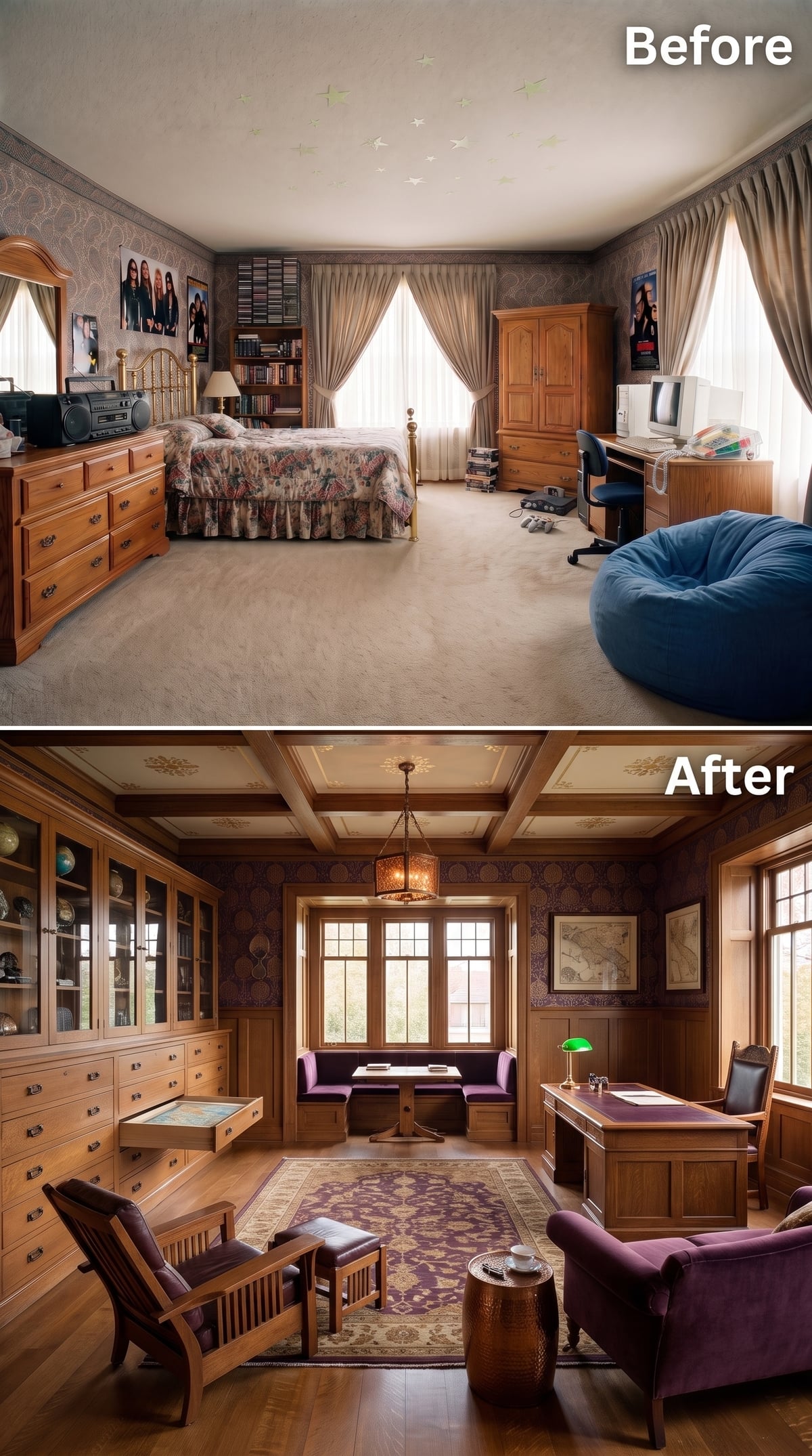 Coffered Oak, Damask Walls, and a Leather Desk That Refuses to Look Corporate