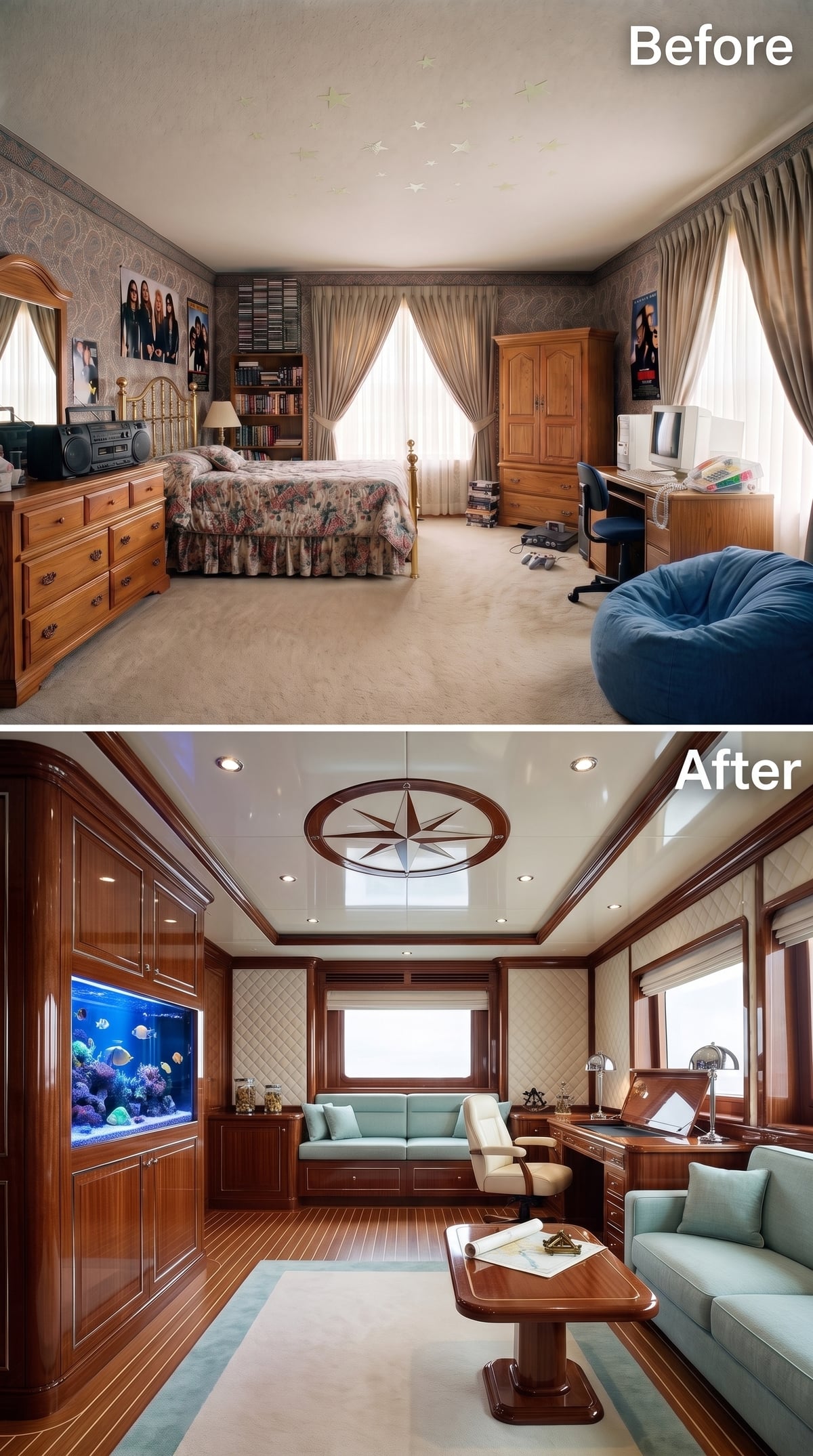 Compass Rose Ceiling, Aquarium, and Enough Mahogany for a Small Yacht
