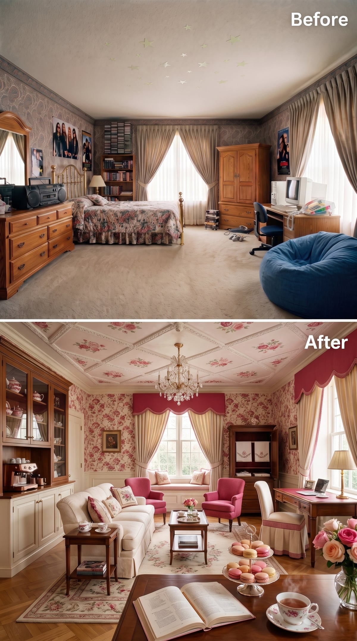 Floral Wallpaper Climbs the Ceiling and Takes the Laptop With It