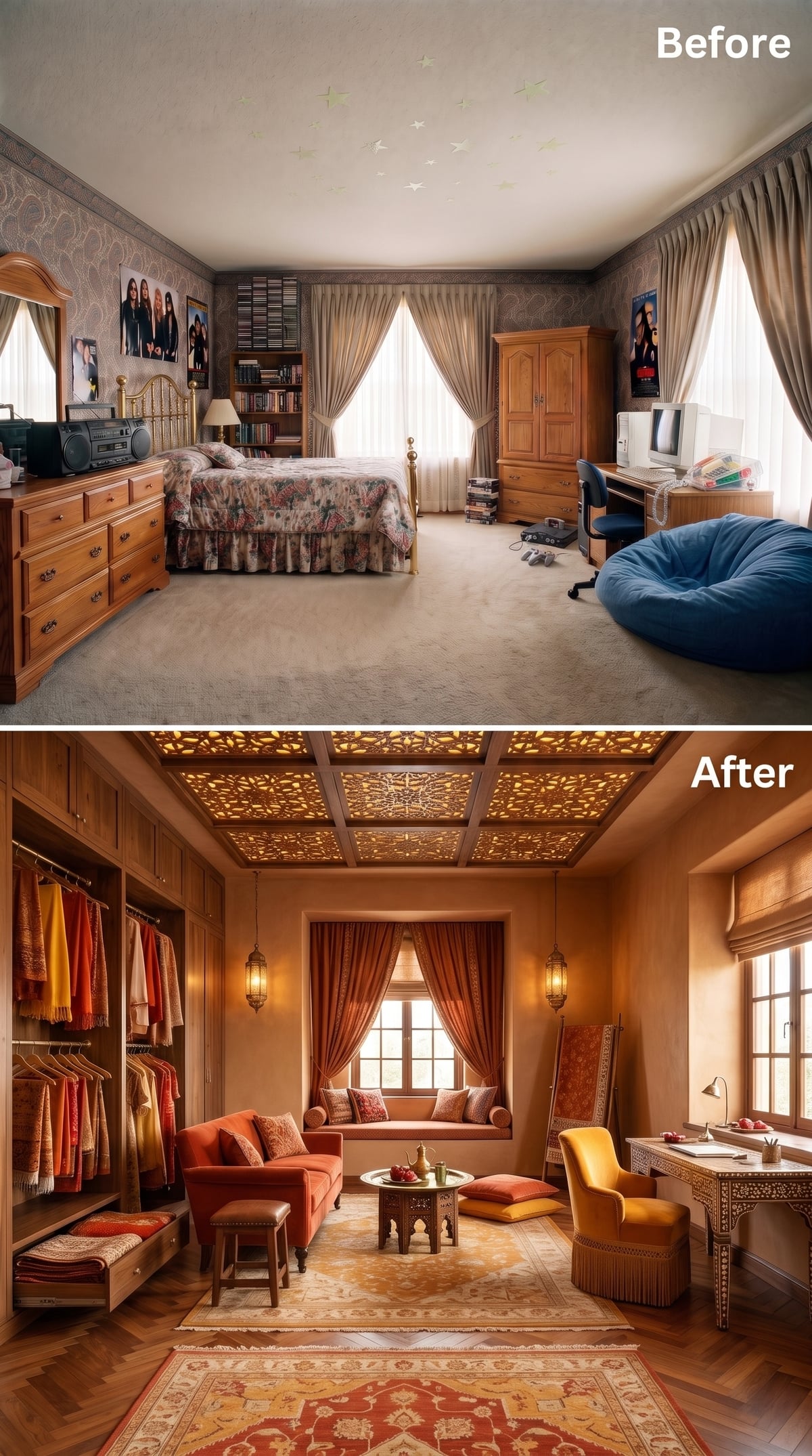 Moroccan Lattice Overhead Turns Warm Plaster Into Something Cinematic