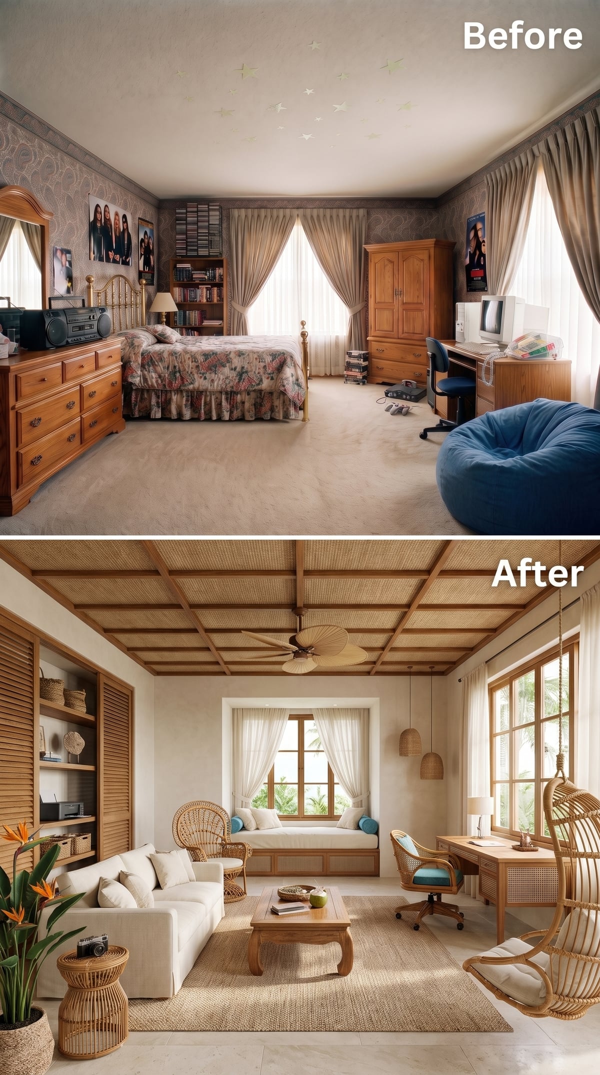 Rattan, Raffia Ceilings, and a Desk That Doesn't Ruin the Room