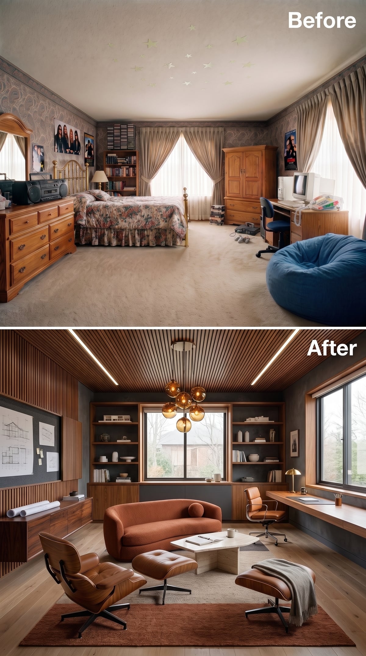Slatted Walnut Runs Up the Walls and Takes the Ceiling With It