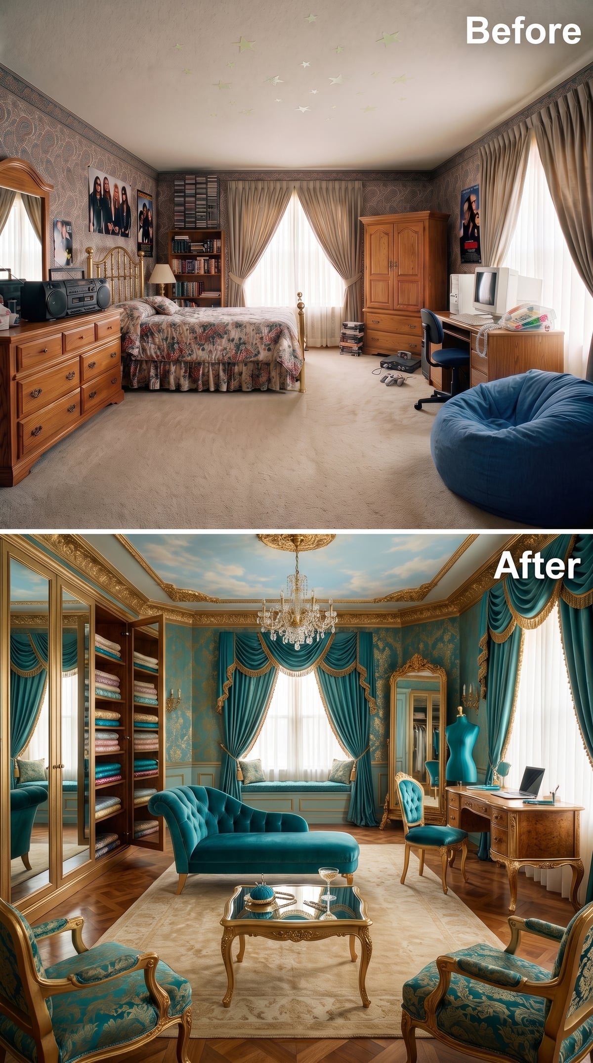 Teal Damask, a Sky Ceiling, and Enough Gold to Make Restraint Nervous