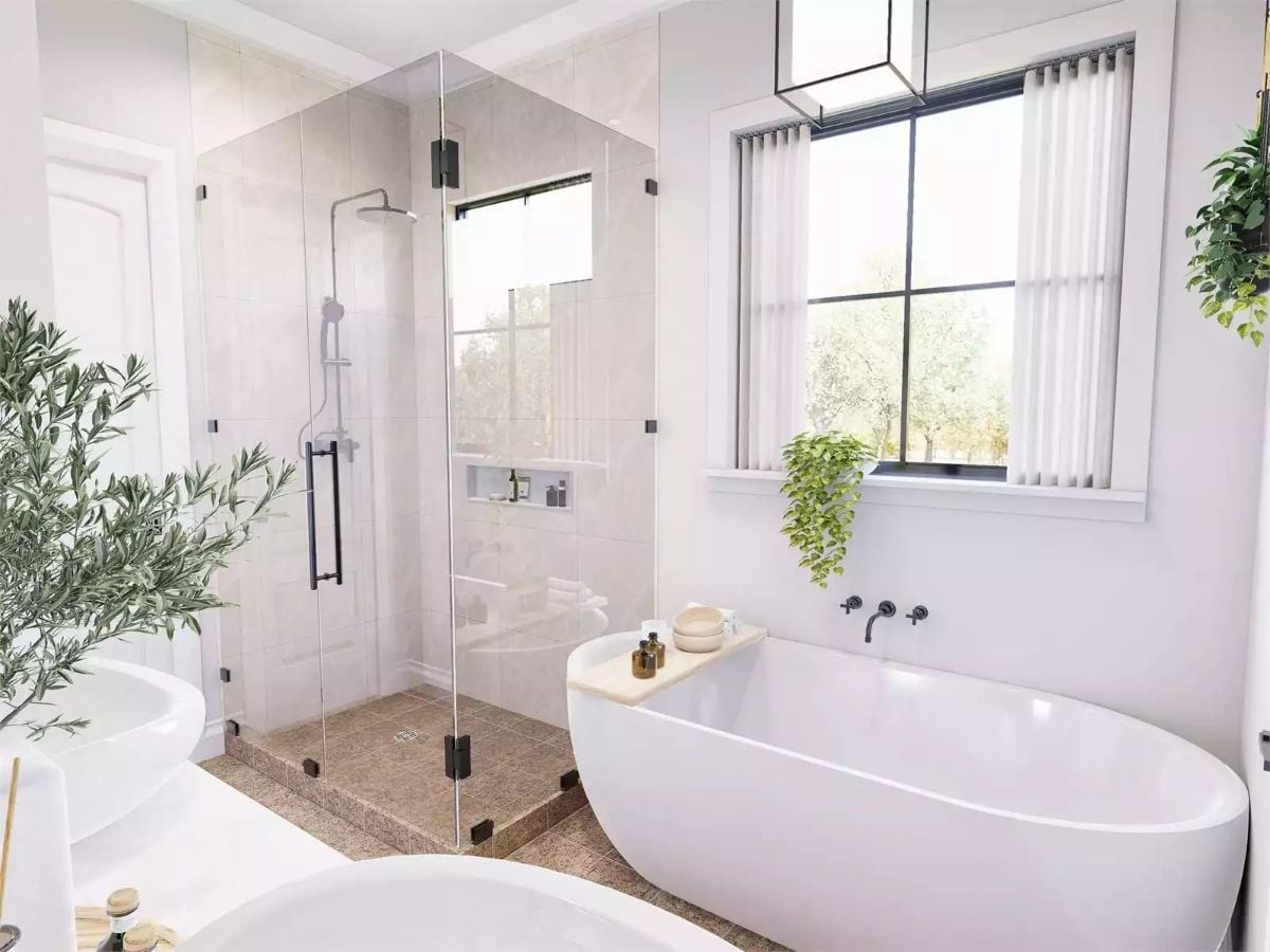 Freestanding Tub Beside a Glass Shower Enclosure Is a Pairing That Actually Makes Sense