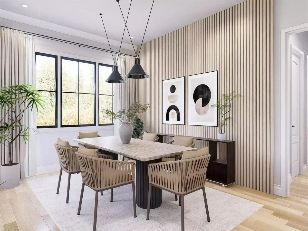 Slatted Wood Accent Wall Earns Its Place Without Trying Too Hard