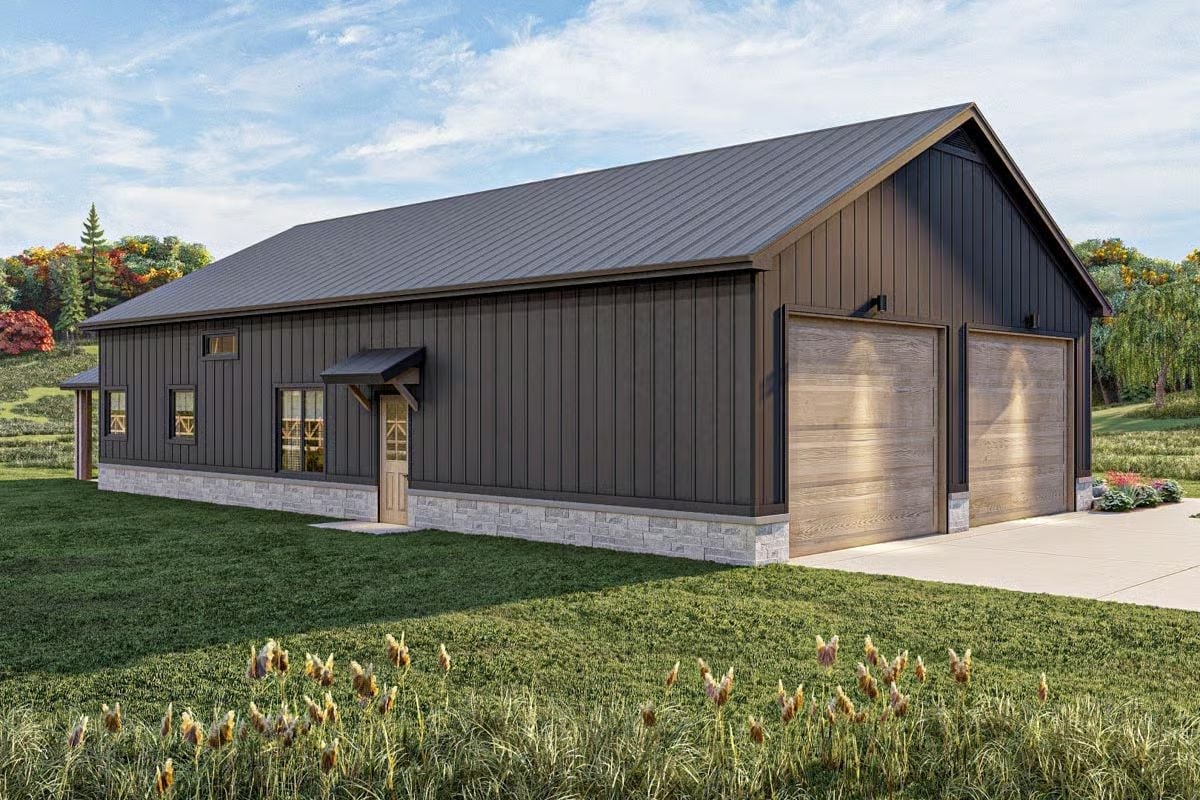 Dark Board-and-Batten Meets a Four-Car Garage on a Rural Lot