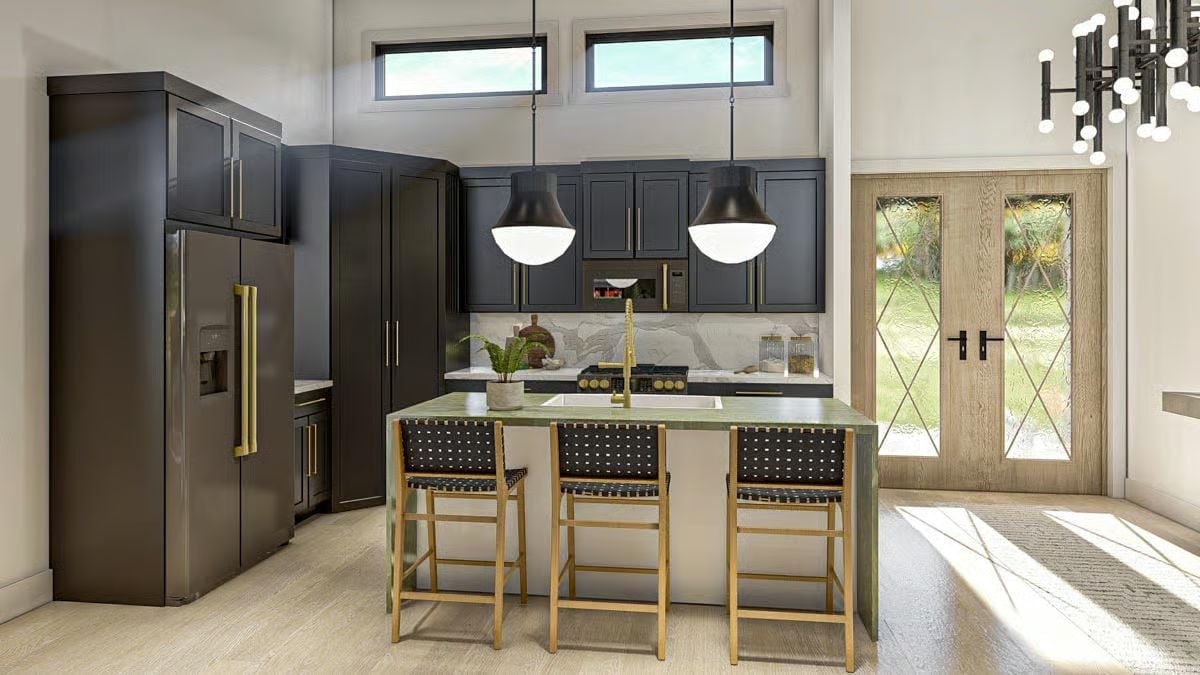 Gold Hardware, a Green Island, and Dark Cabinets That Don't Apologize