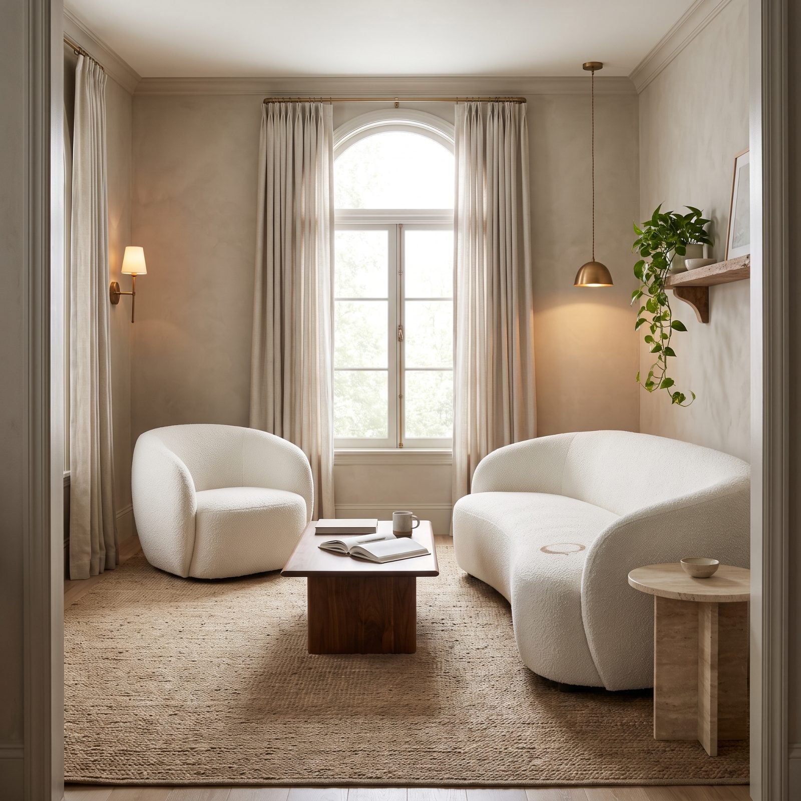White Bouclé Seating With Nowhere to Send the Spill