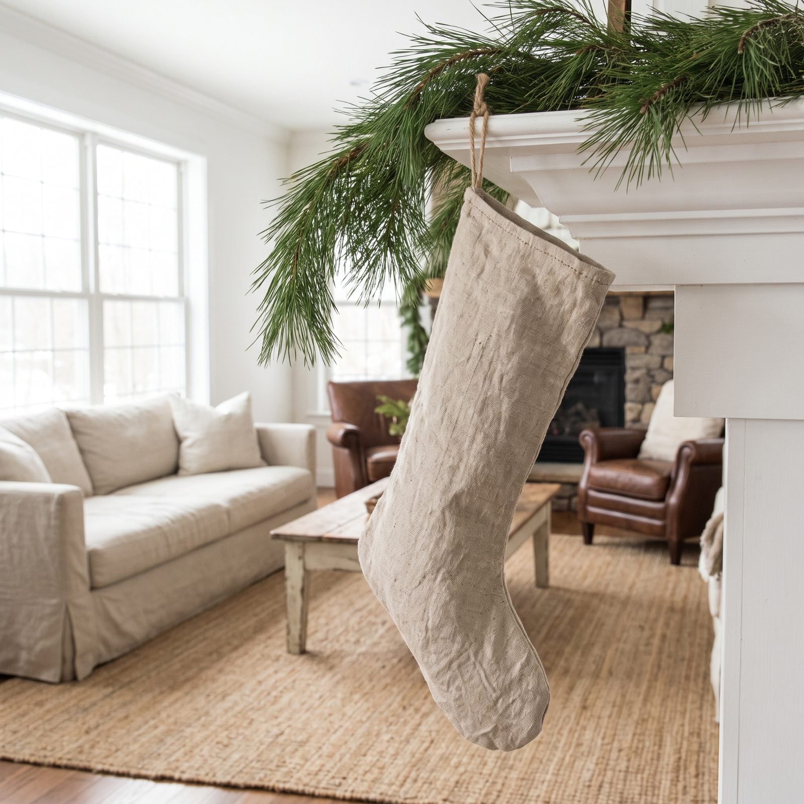 A White Farmhouse Room Layered With Pine and Raw Linen