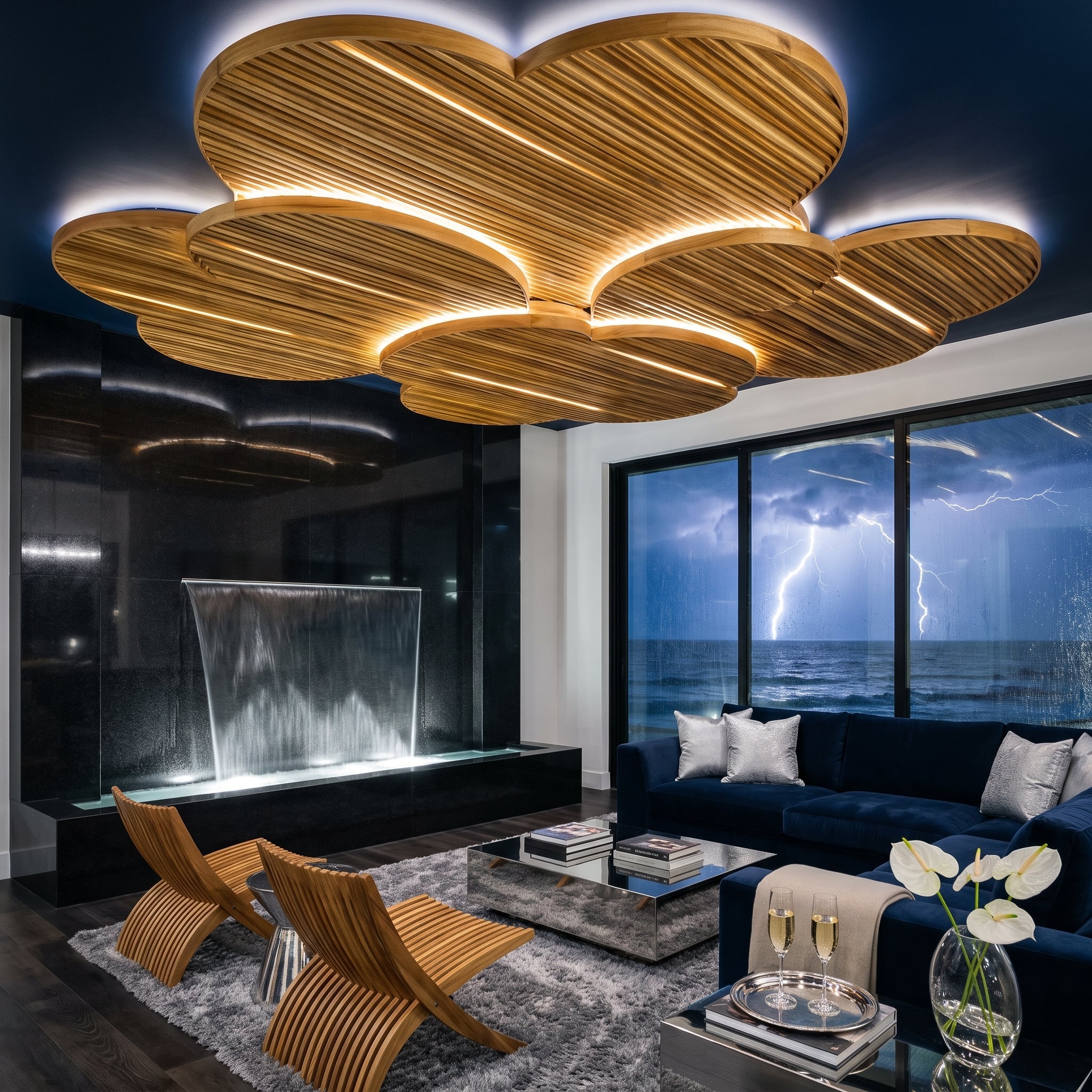 Slatted Wood Clouds Over the Living Room, and Lightning Agrees