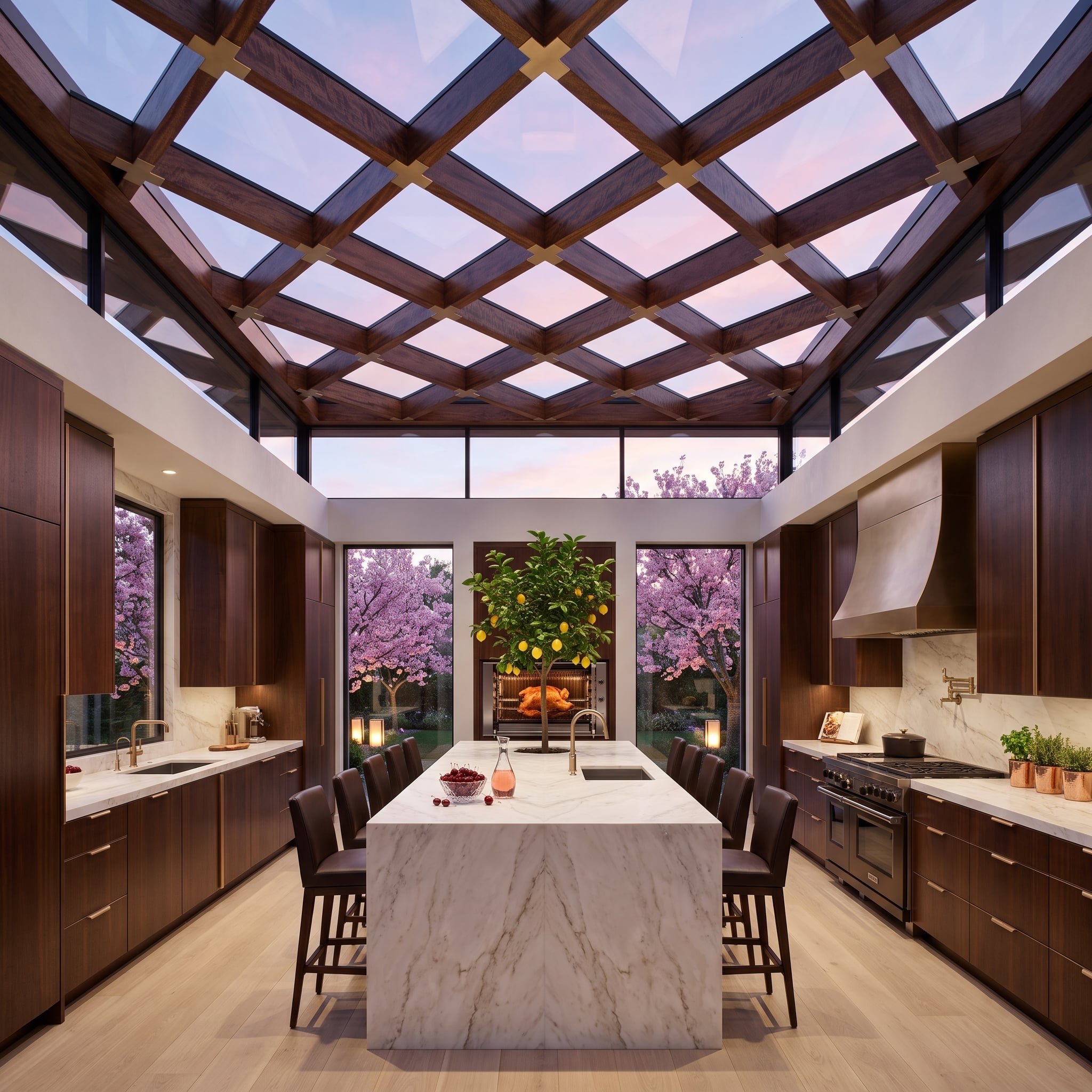 Walnut Coffered Glass Ceiling Turns This Kitchen Into Something Else Entirely