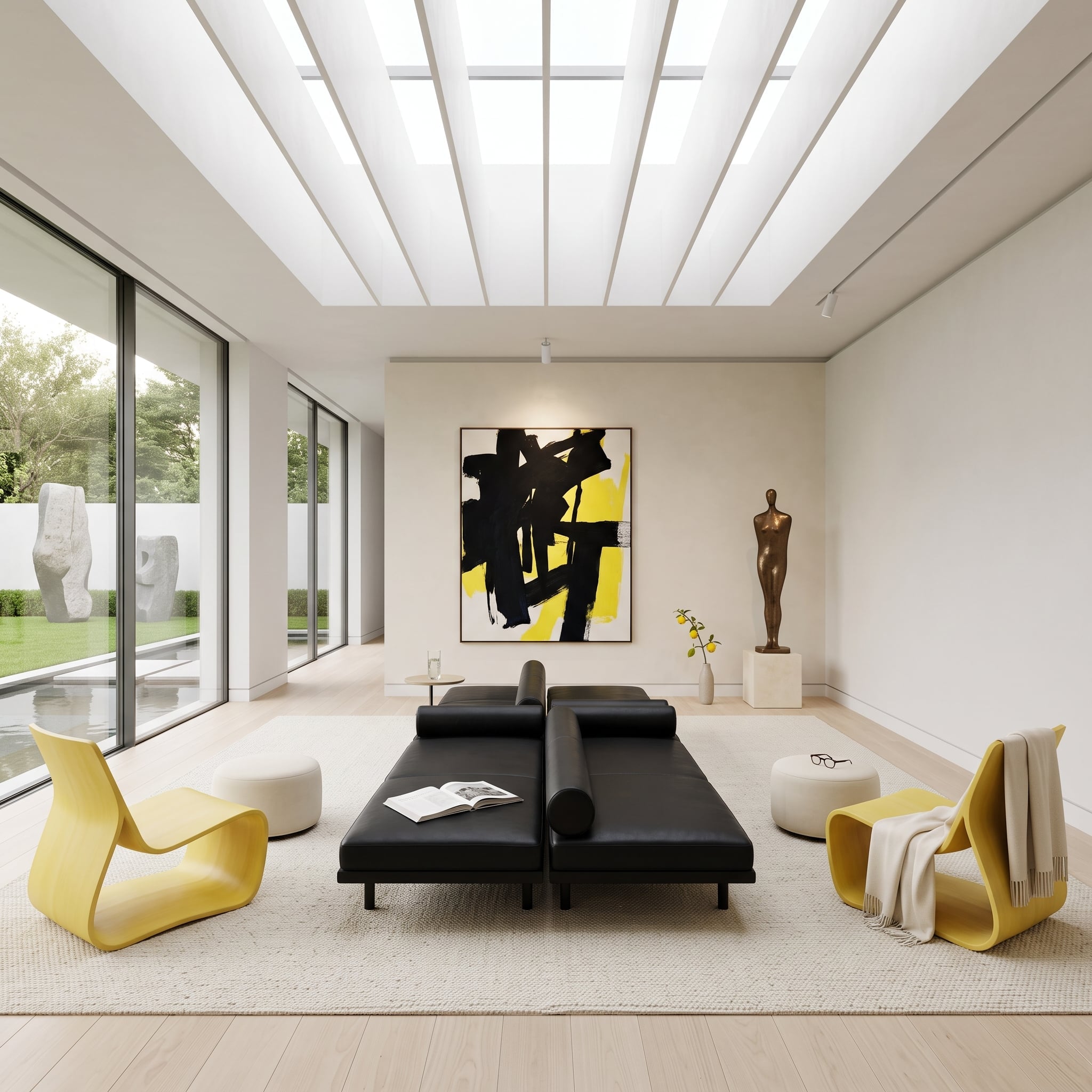 Black Leather Daybeds, Yellow Chairs, and Zero Apologies for the Empty Space
