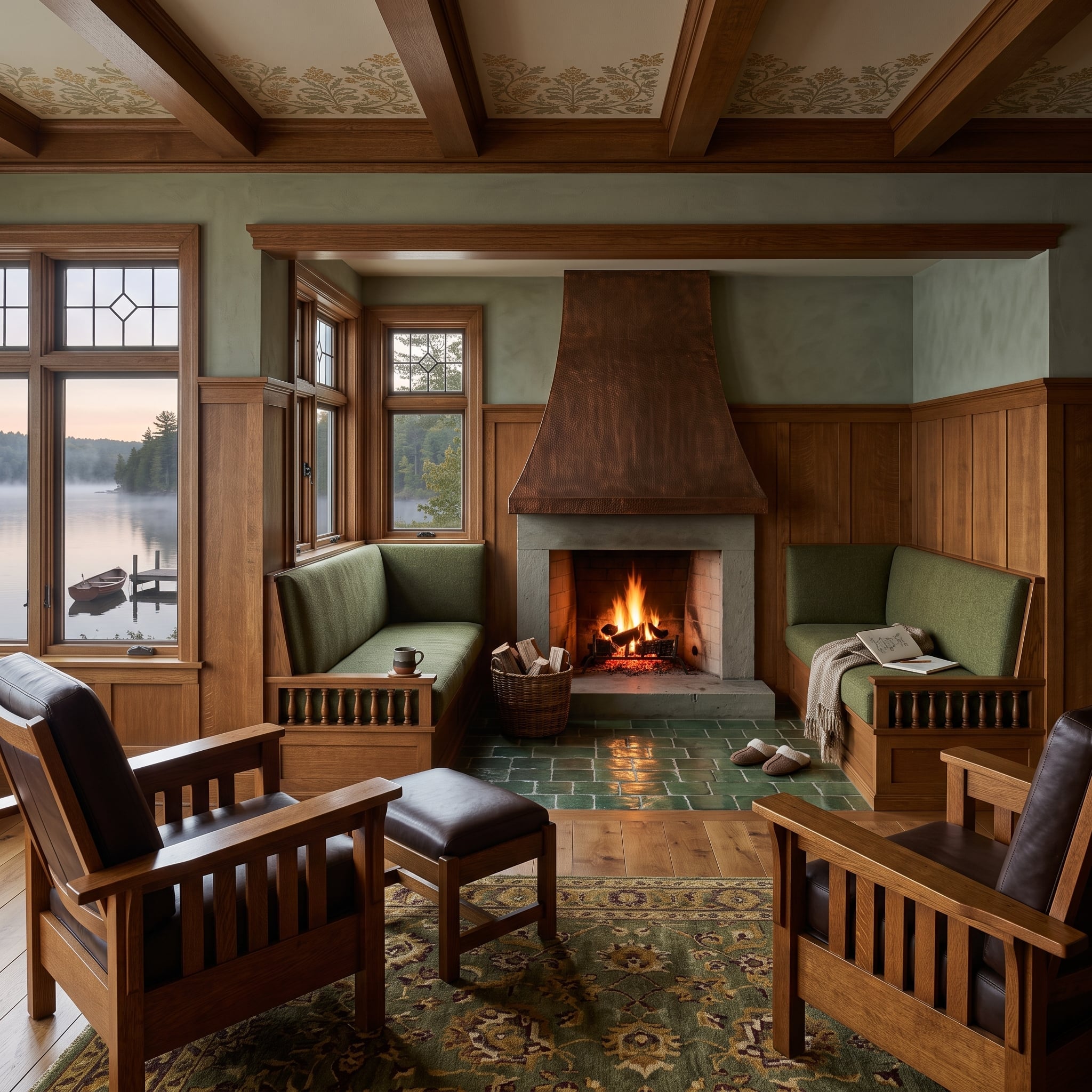 Copper Hood, Inglenook Benches, and Mission Chairs That Actually Fit the Room