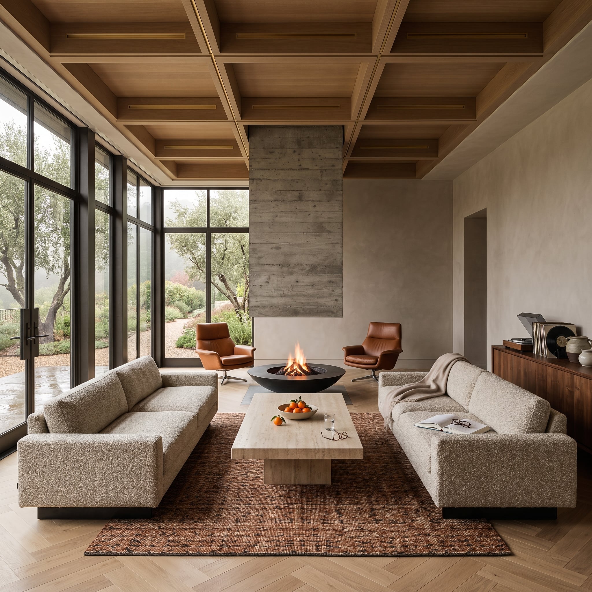 Olive Trees, Board-Formed Concrete, and a Fire Bowl That Replaces Everything