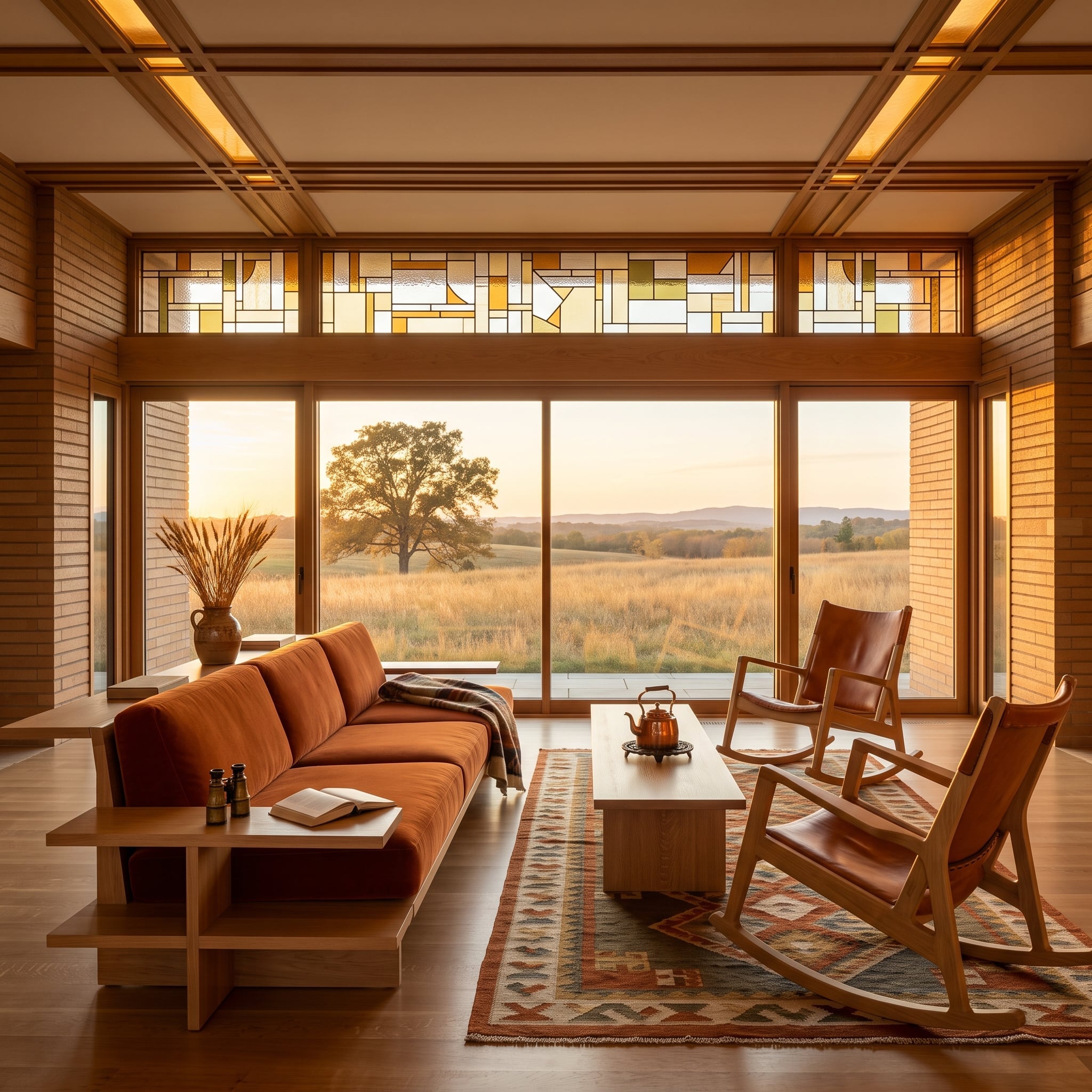 Prairie Sunset, Geometric Clerestory Glass, and Two Rockers That Replaced the Sectional